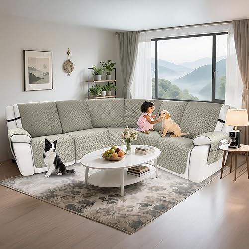 Miniatura 2 de Fundas impermeables para sofá reclinable seccional en forma de L, 7 piezas, antideslizantes, lavables, juego de fundas reclinables para mascotas y