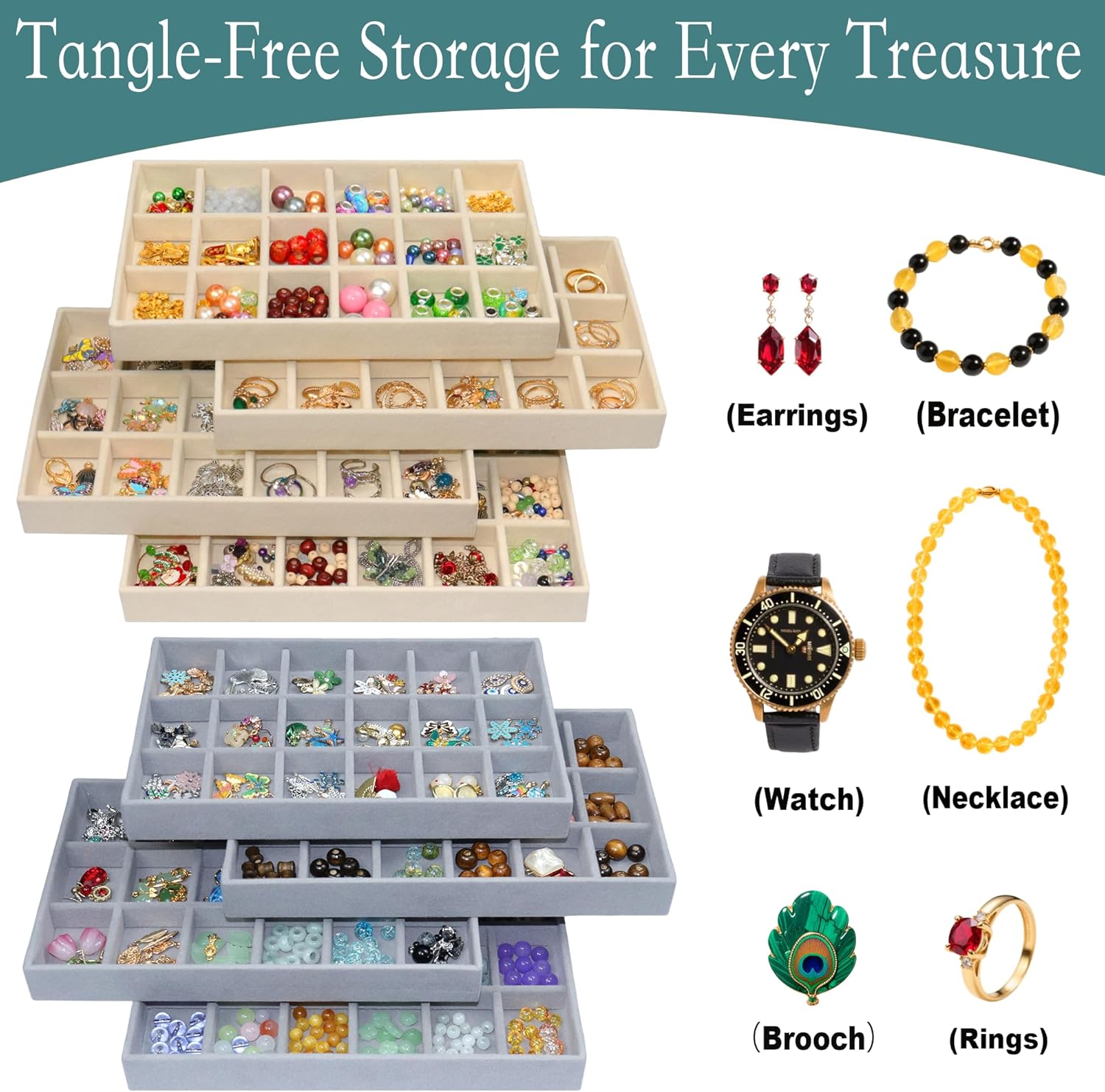 X-Large Jewelry Trays 8 Pack Stackable Velvet Jewelry Organizer Tray Earring Holder Organizer for Drawer Insert Dresser for Rings Studs