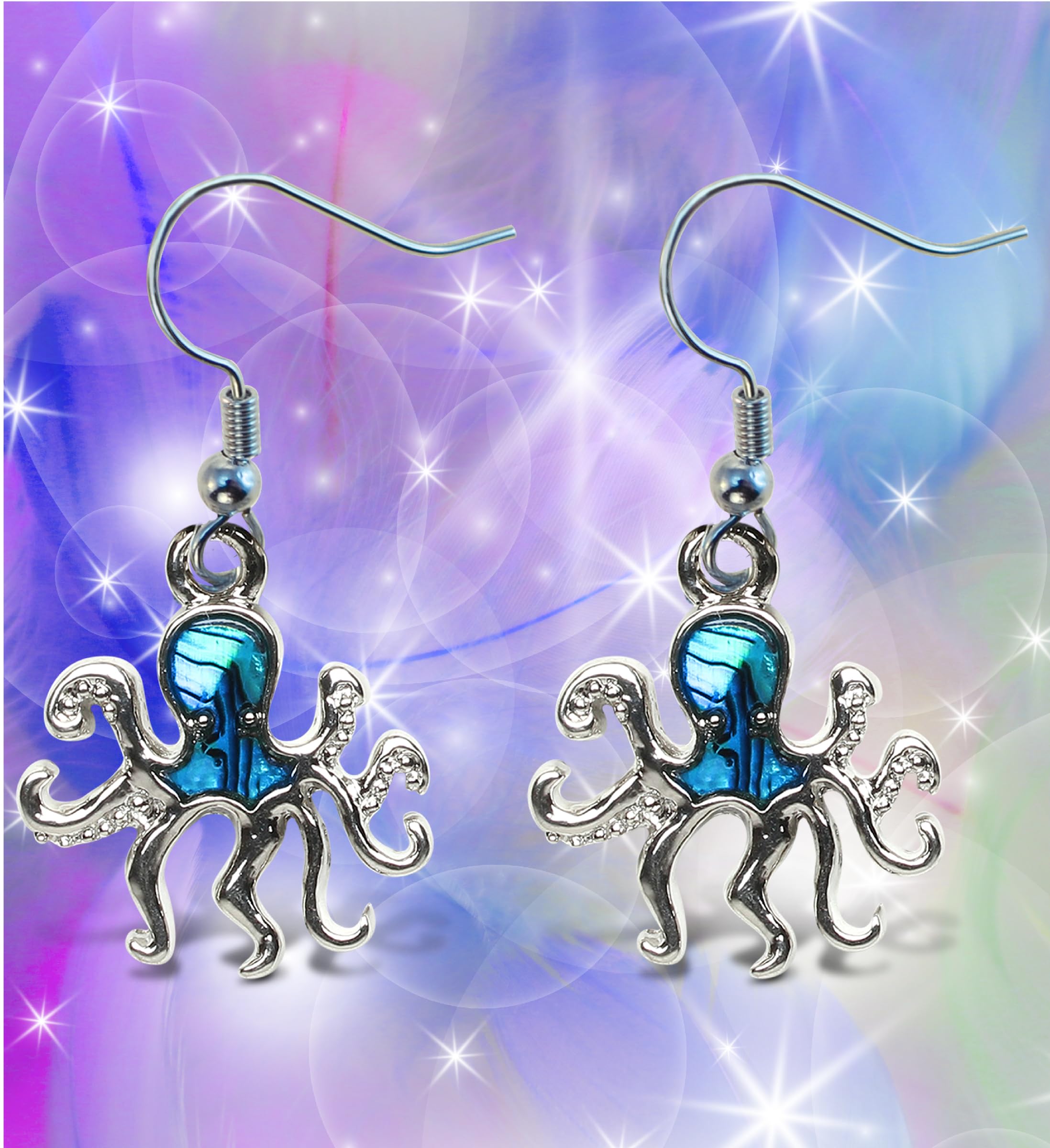 Aqua79 Octopus Earrings - Elegant New Zealand Blue Paua Shell Jewelry Ocean Animal Octopus Earrings for Women, Charming Ocean Themed Jewelry Gift - 1.35 Inches