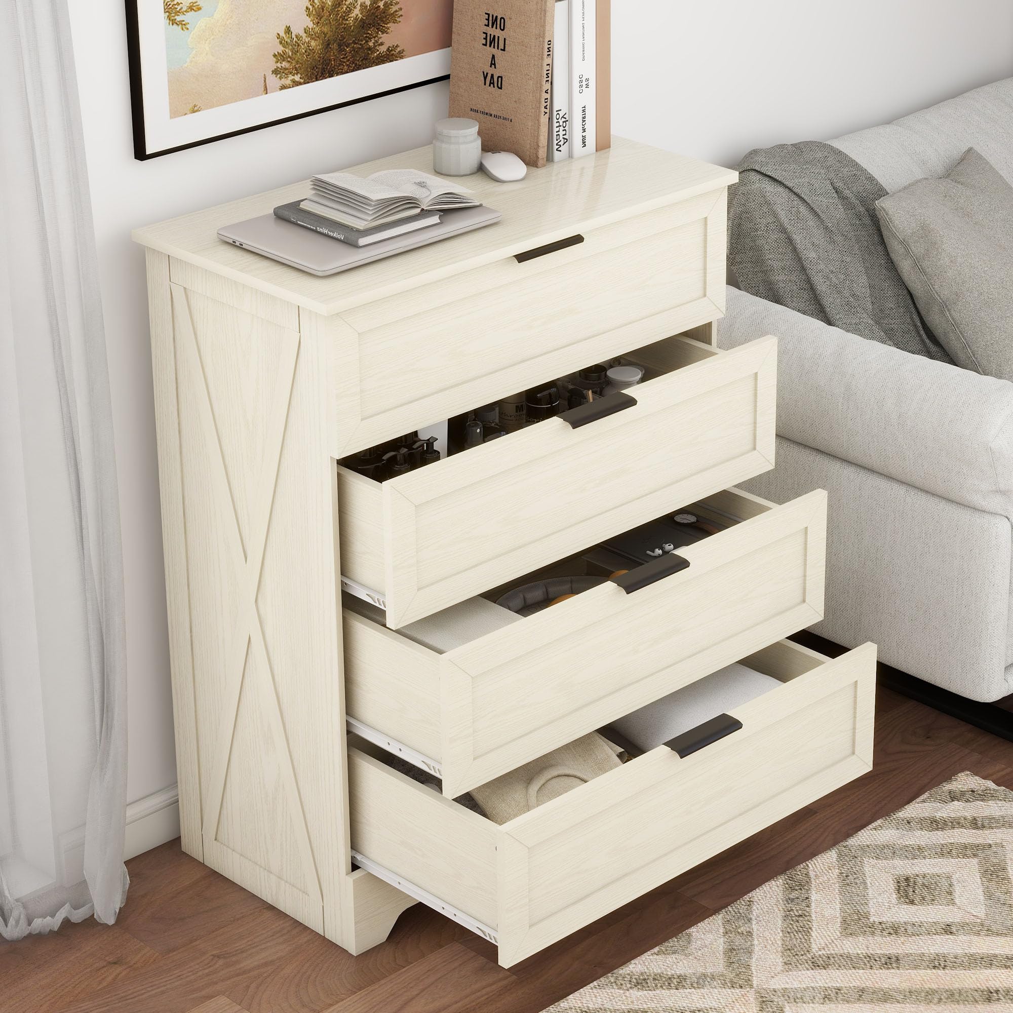 Amazon.com: FTZxHKLX 4 Drawer Dresser for Bedroom, Tall Bedroom Dresser  with Large Drawer & Black Handles, Wooden Storage Organizer Cabinet Chest  of Drawer for Closet, Living Room, Hallway, Light Oak : Home