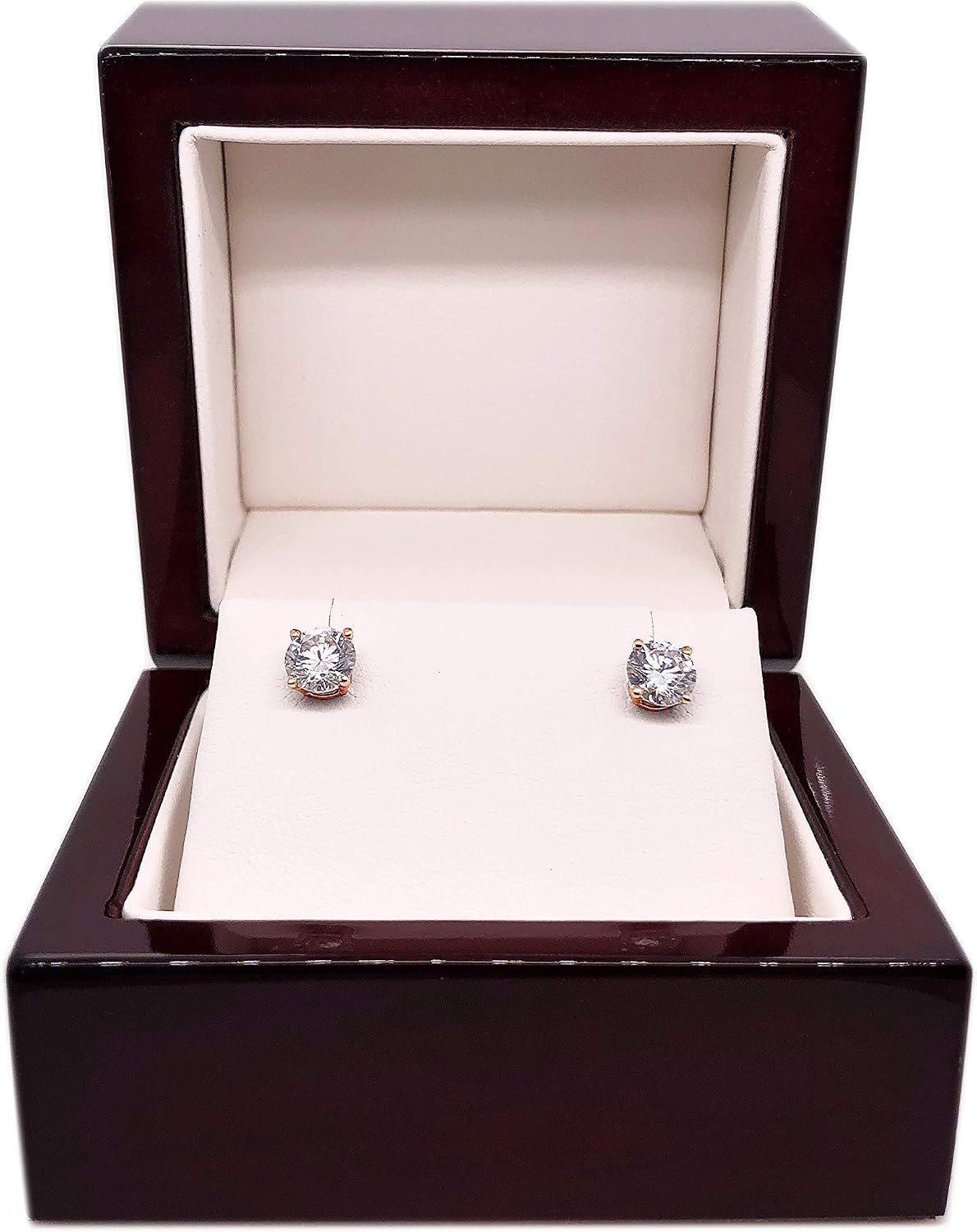 1 to 7 Carat Moissanite Round Stud Earrings in 14k Gold (J-K, cttw) 4-Prong Basket Screw Back by Diamond Wish