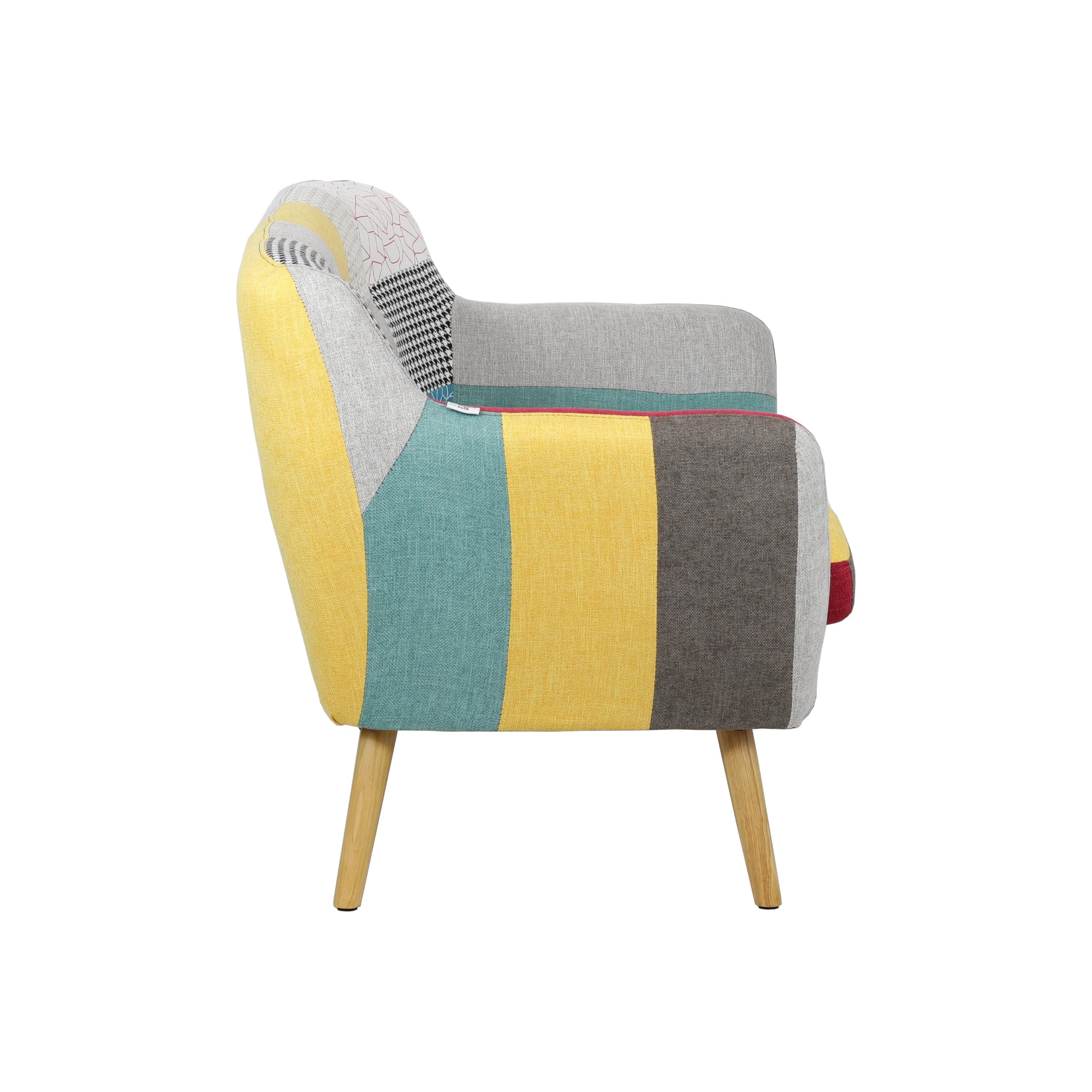 Totò Piccinni Divano in Tessuto Patchwork imbottito con Braccioli (Patchwork piedi Naturali, 2 Posti)