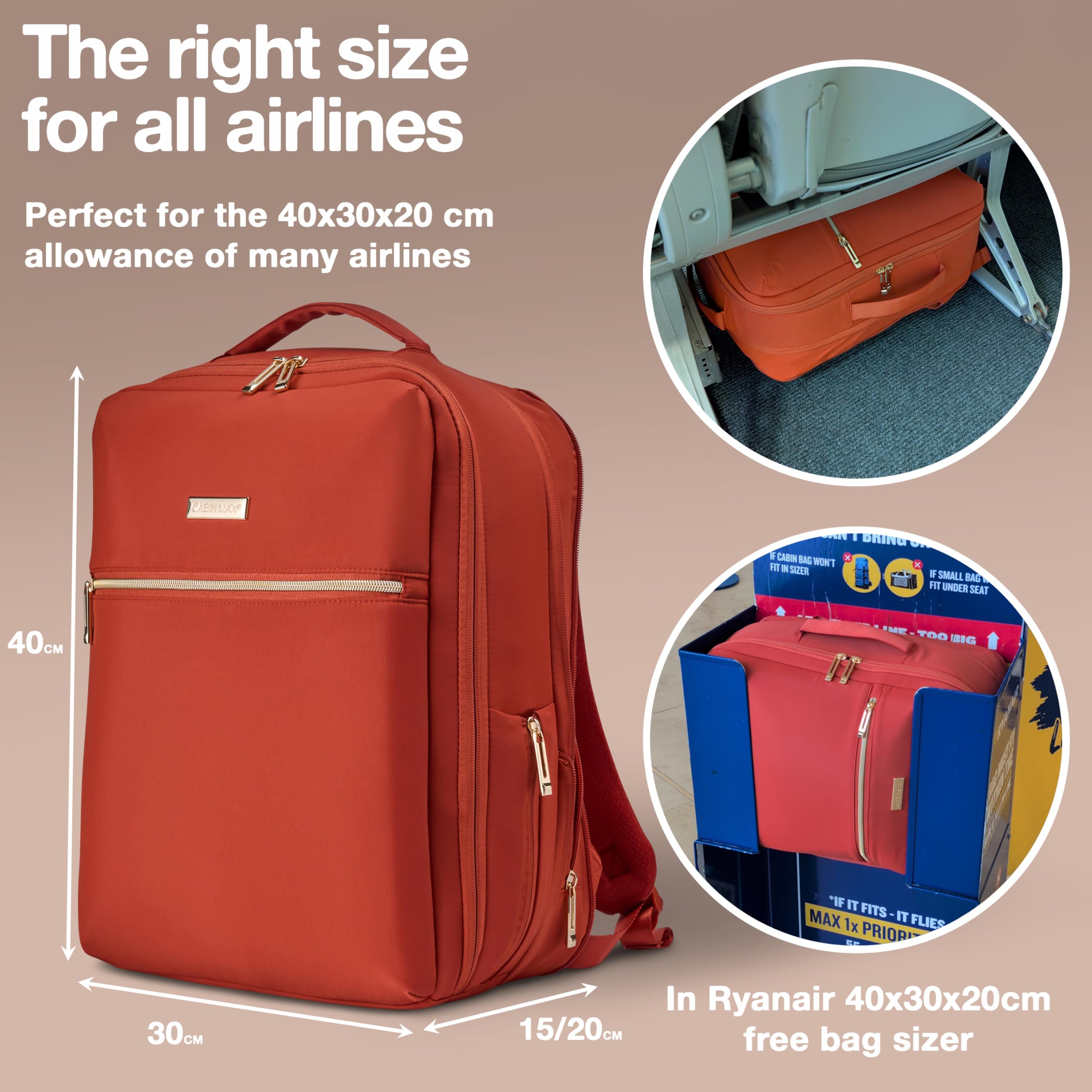 Mochila de viaje expandible de 40 x 30 x 20 – 40 x 30 x 15 cm, bolsa de cabina para Ryanair debajo del asiento/BA/Jet2 40 × 30 × 15 cm – Mochila de mano para aerolíneas y viajes de fin de semana