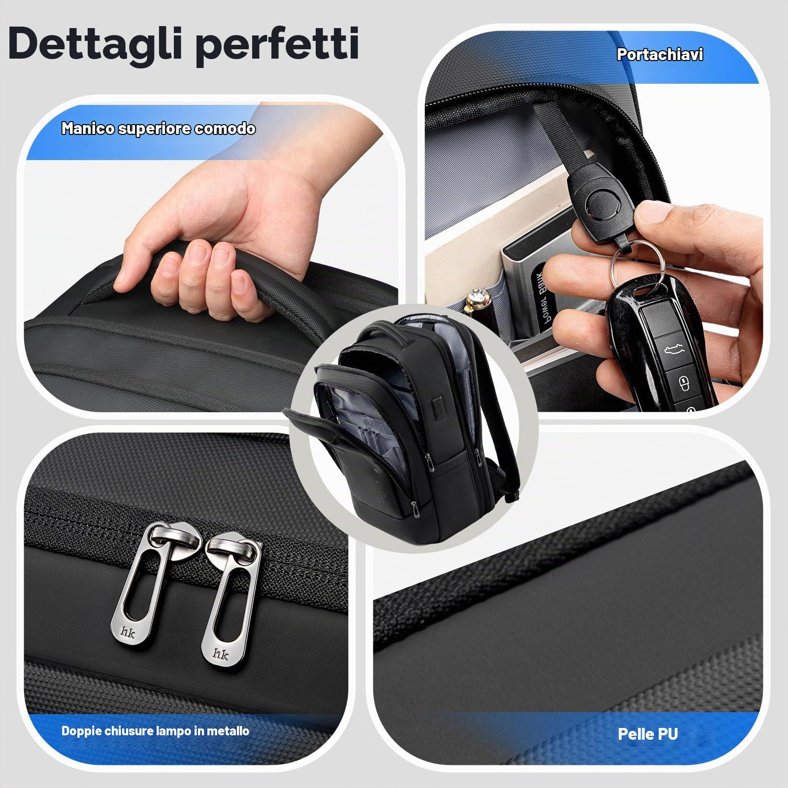 hk Zaino Espandibile 40L per Laptop 16 pollici,Zaino Viaggio Uomo | con porte USB-C e USB-A, Bagaglio a Mano Aereo, Apertura a 180°, Zaino PC Antifurto Impermeabile per Lavoro e Affari, Nero