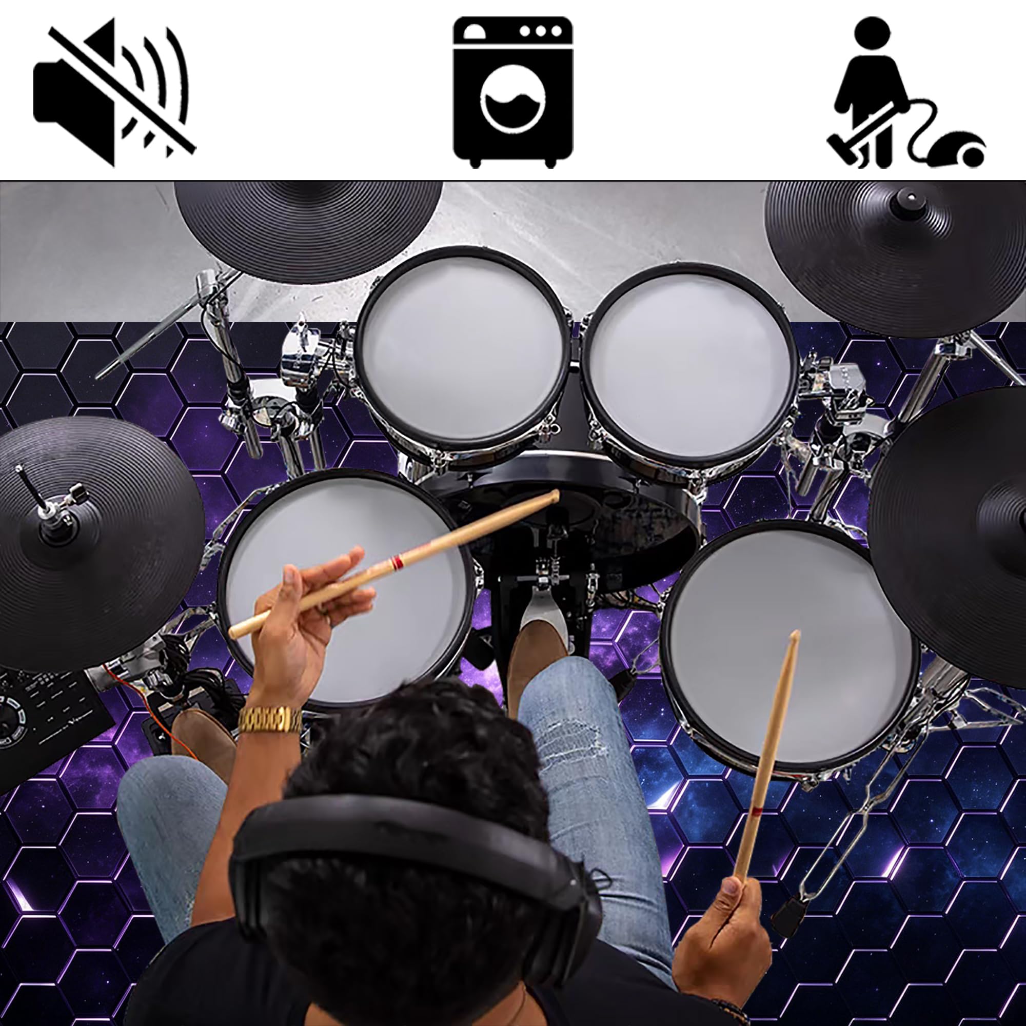 Tappeto per Batteria Elettroniche Tappetino per Batteria 300 x 200 cm | Antiscivolo, Insonorizzato, Tappeto per Percussioni Elettroniche Rullante Acustica Snare Drum Grancassa Strumenti