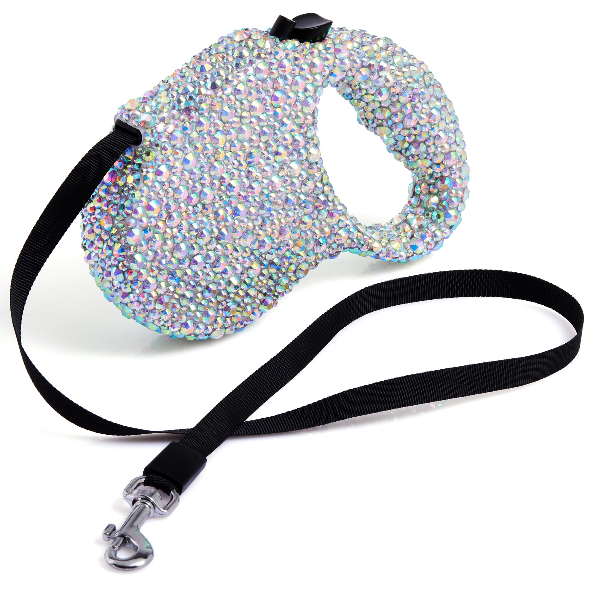 SlowVibes Sparkling Retractable Dog Leash,Rhinestone Pet Walking Leash for Small Medium Dog Cat Puppy,Durable 16 ft Strong Nylon Tape,360°Tangle-Free,One-Handed Brake - Image 2
