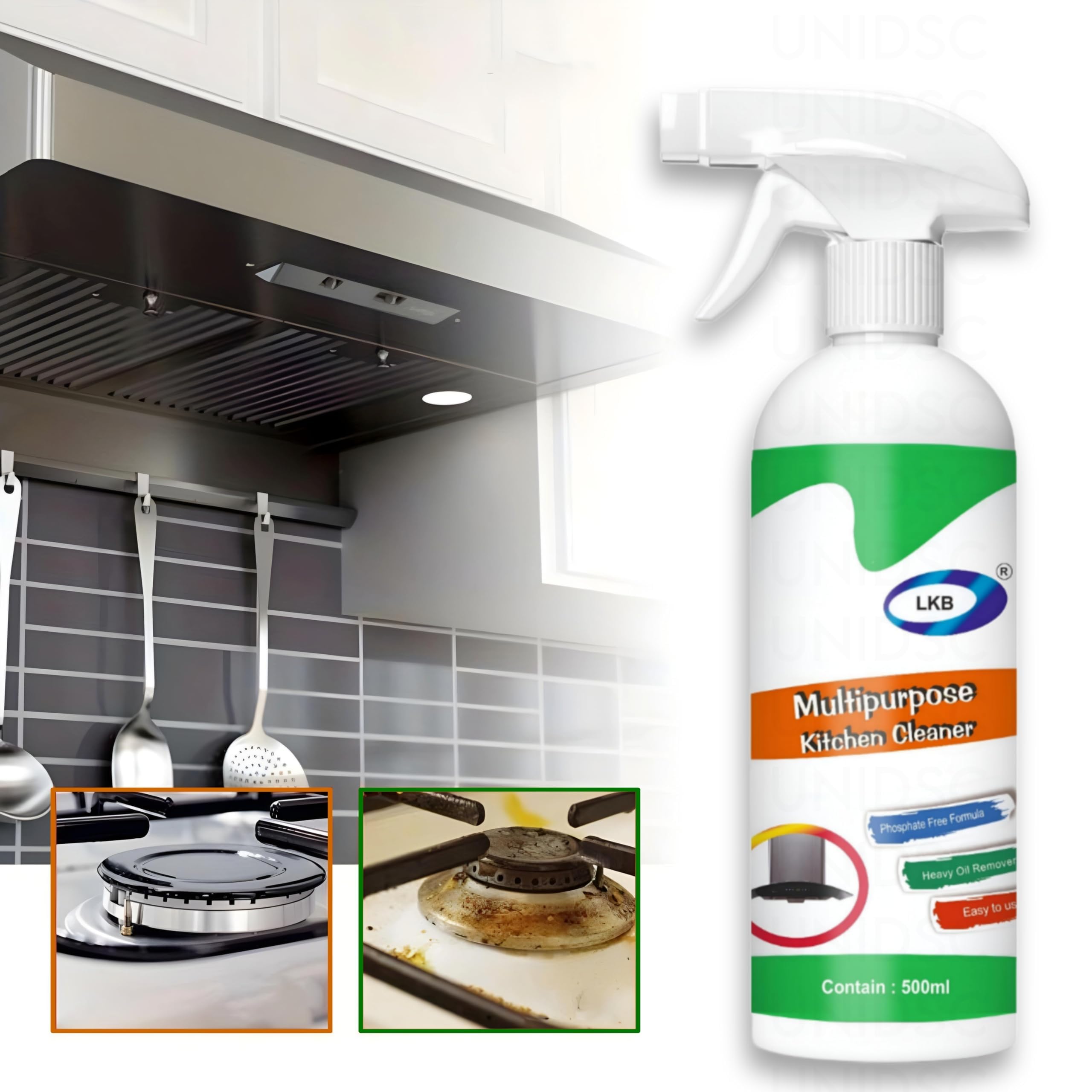 UNIDSC Chimney & Kitchen Degreaser Spray – Heavy-Duty Formula for Removing Grease, Soot, and Residue – Safe for Use on All Surfaces – Fast-Acting, Non-Toxic Cleaner for a Sparkling Finish (500 ml)