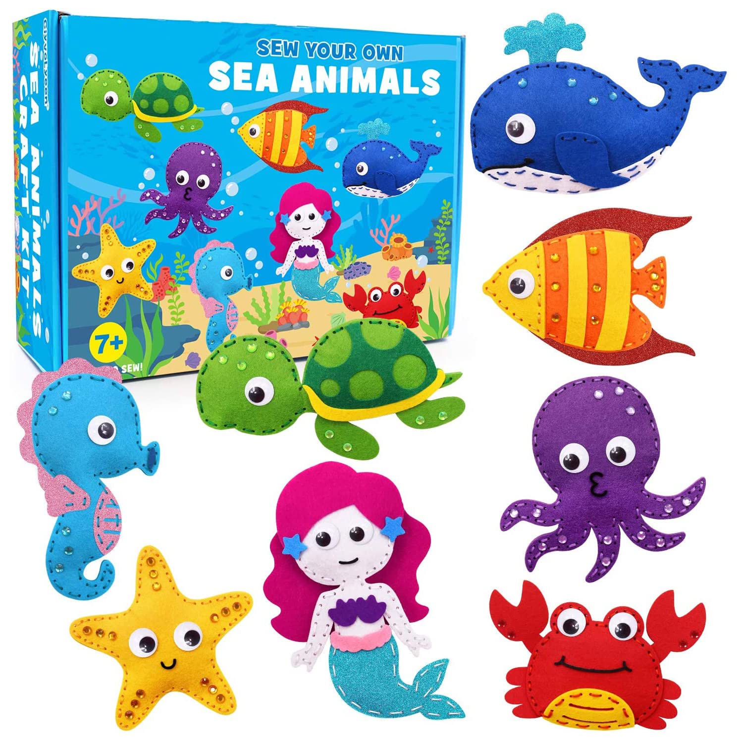 RRONG Hand Sea Animal Sewing Kit DIY Crafts Puppet for Kids (Ocean Animals)- Set of 8