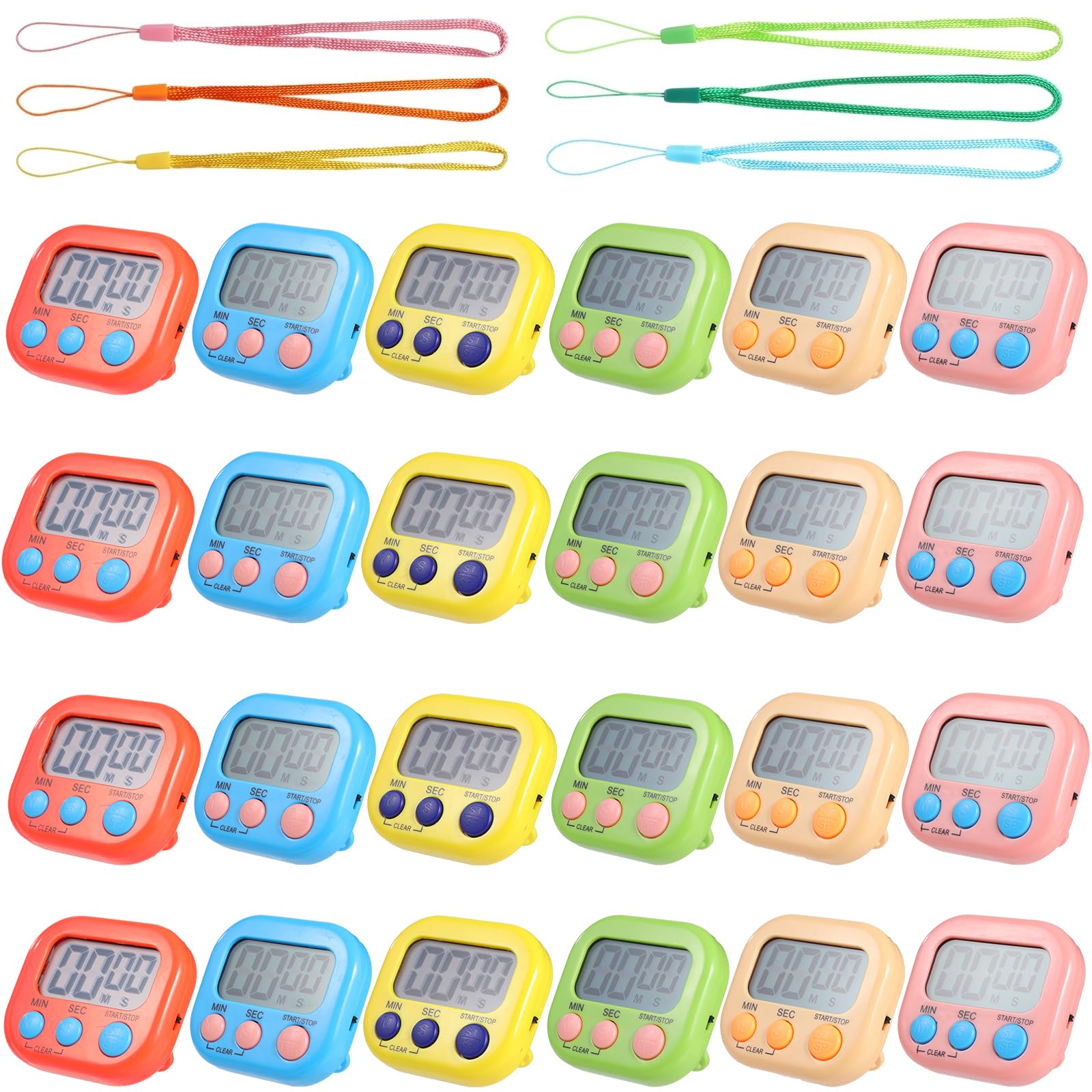 Digitaler Timer für Klassenzimmer und Küche, Metall-Timer mit Ein- und Ausschalter, Minuten-Sekunden-Countdown, großes LCD-Display, lauter Alarm für Training, Kochen, Backen, Lehrer, 24 Stück
