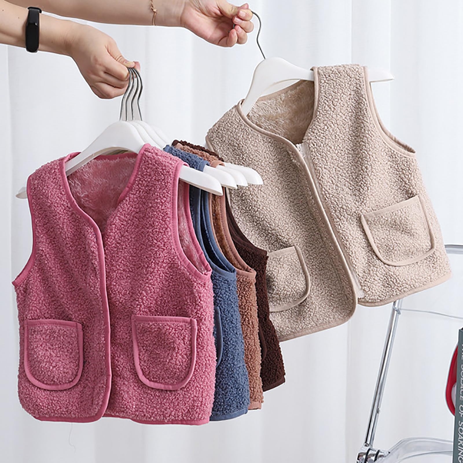Baby Teddy Weste Ärmellose Übergangsjacke Fleece Frühlingsjacke Kinder Warmen Teddyweste Jungen Mädchen Weiche Kinderweste Leichte Gilet Kleinkind Fleecejacke Babys Vest mit Taschen - 3
