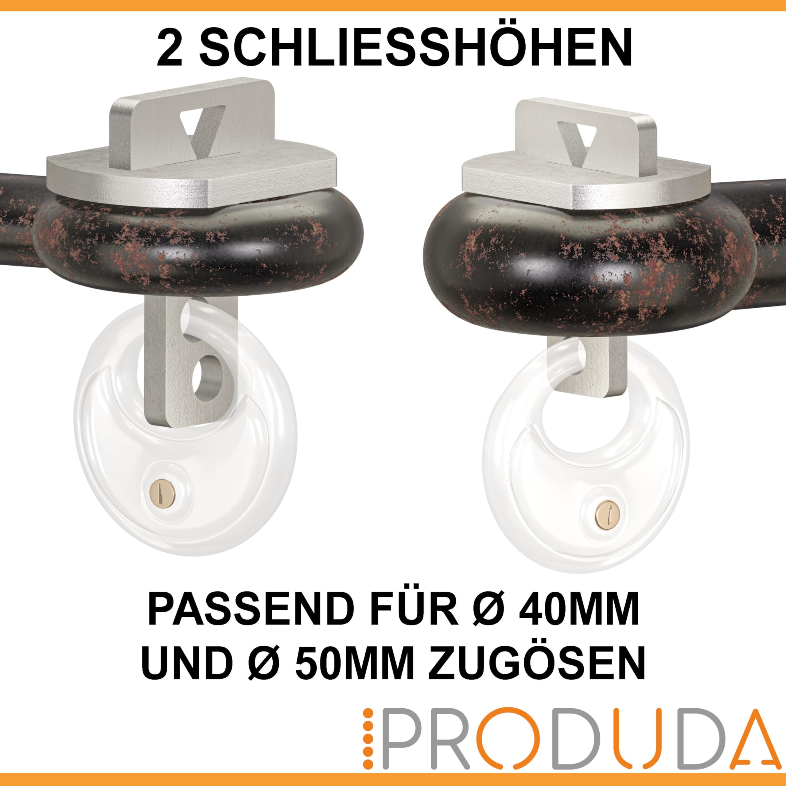 Blokada z uchem pociągowym, do samochodów ciężarowych i rolniczych, zabezpieczenie przed kradzieżą, oczko do ciągnięcia 40 mm do 50 mm, stal nierdzewna, ze schowkiem i okrągłym zamkiem