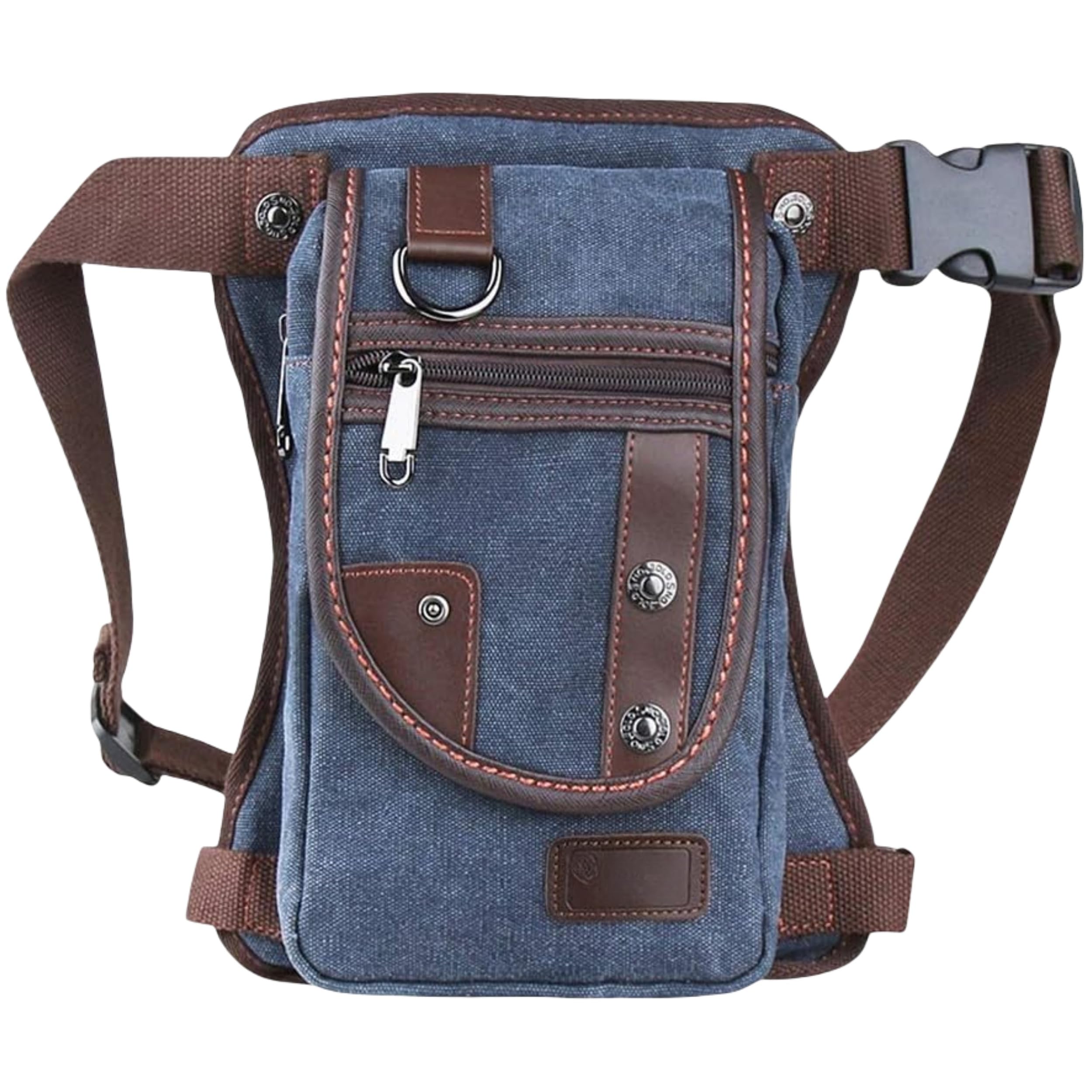 Canvas Drop Leg Bag, Motorcycle Thigh Bag with Multiple Pockets, 6x2.8x10.5 inches (Dark Blue)