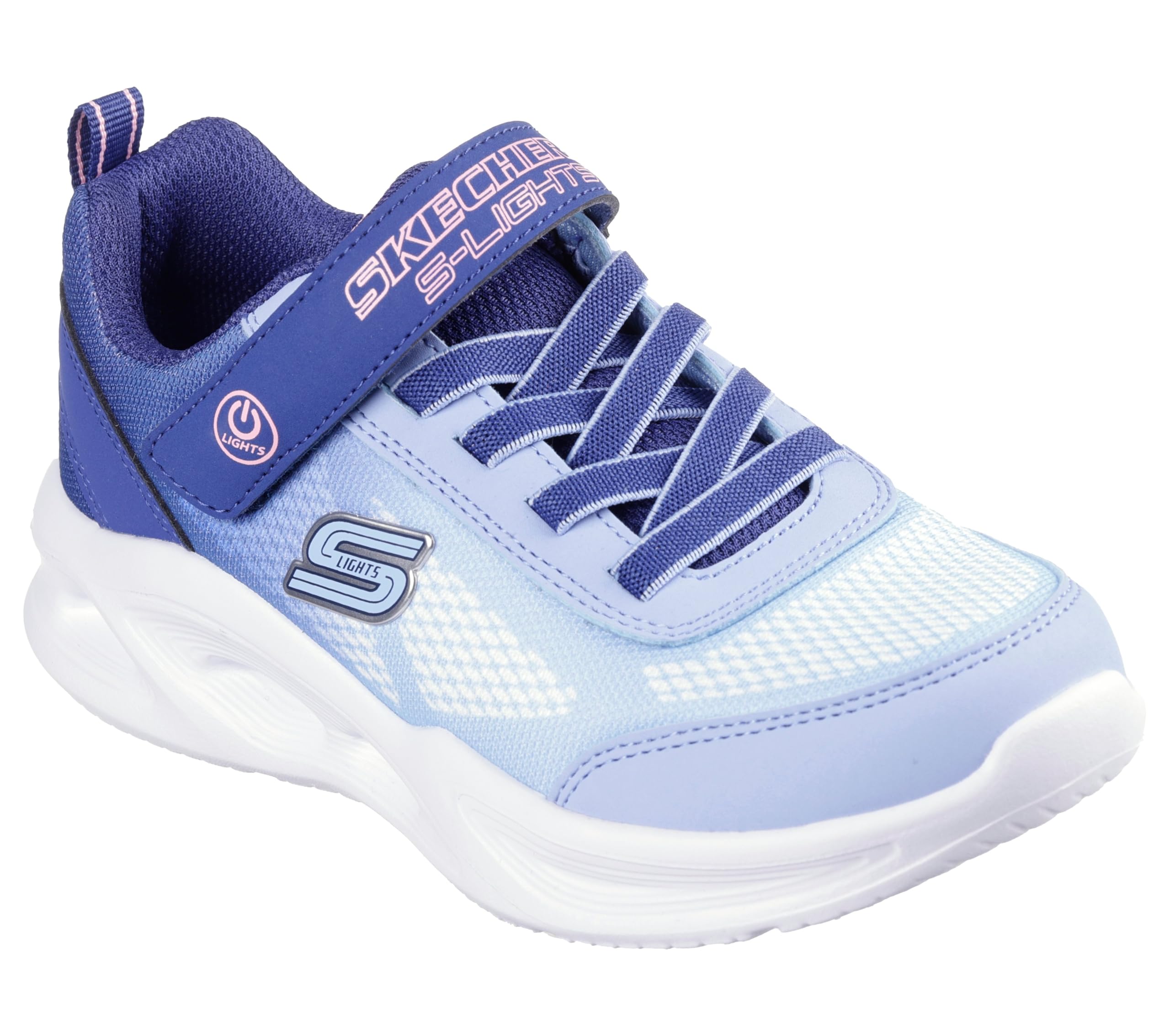 Skechers Girl's Skechers Sola Glow Ombre Deluxe Sneakers, Navy Mesh/Light Blue Trim, 13.5 UK Child