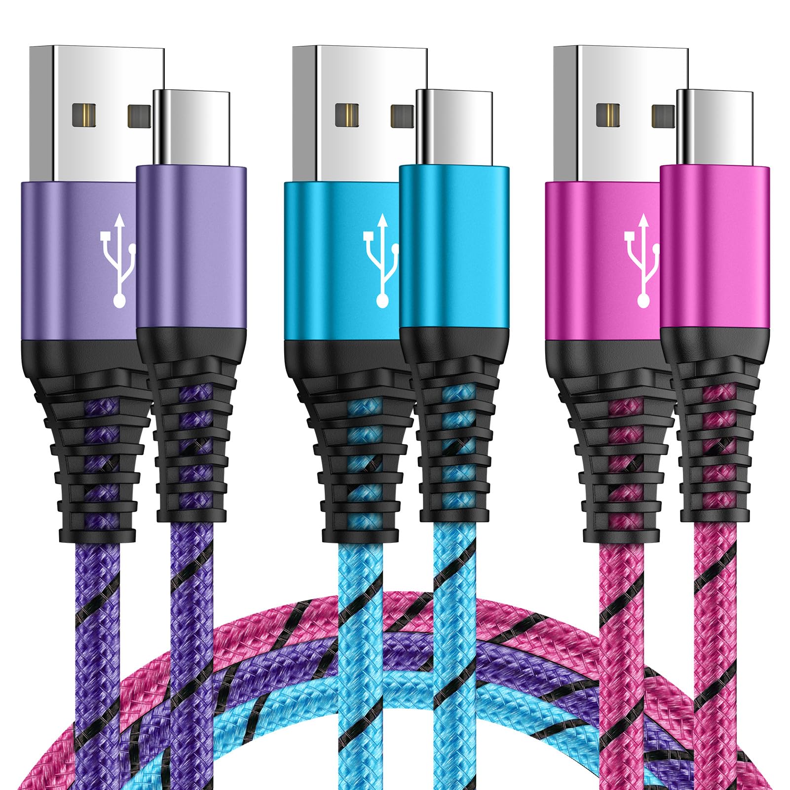 USB C Charger Cable Fast Charge, 3Pack 3FT/0.9M Type C Samsung Phone Charger Cable, USB C Fast Charging Lead for Samsung Galaxy A17 A16 A15 A14 A13 A56 A55 A54 S25 S24 S23 S22 S21 Z Flip5 Flip4,Huawei
