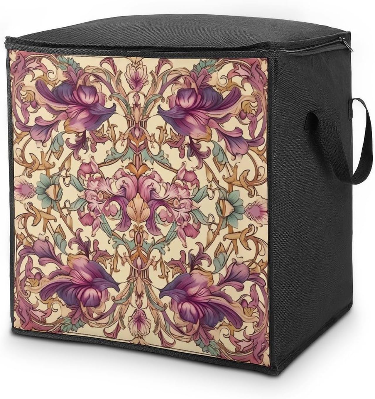 Clothes Storage Bag Personalized Durable Foldable Large Toy Storage Bags with Zipper Moving Bags Luggage Organizer Purple Flower Printed Bags