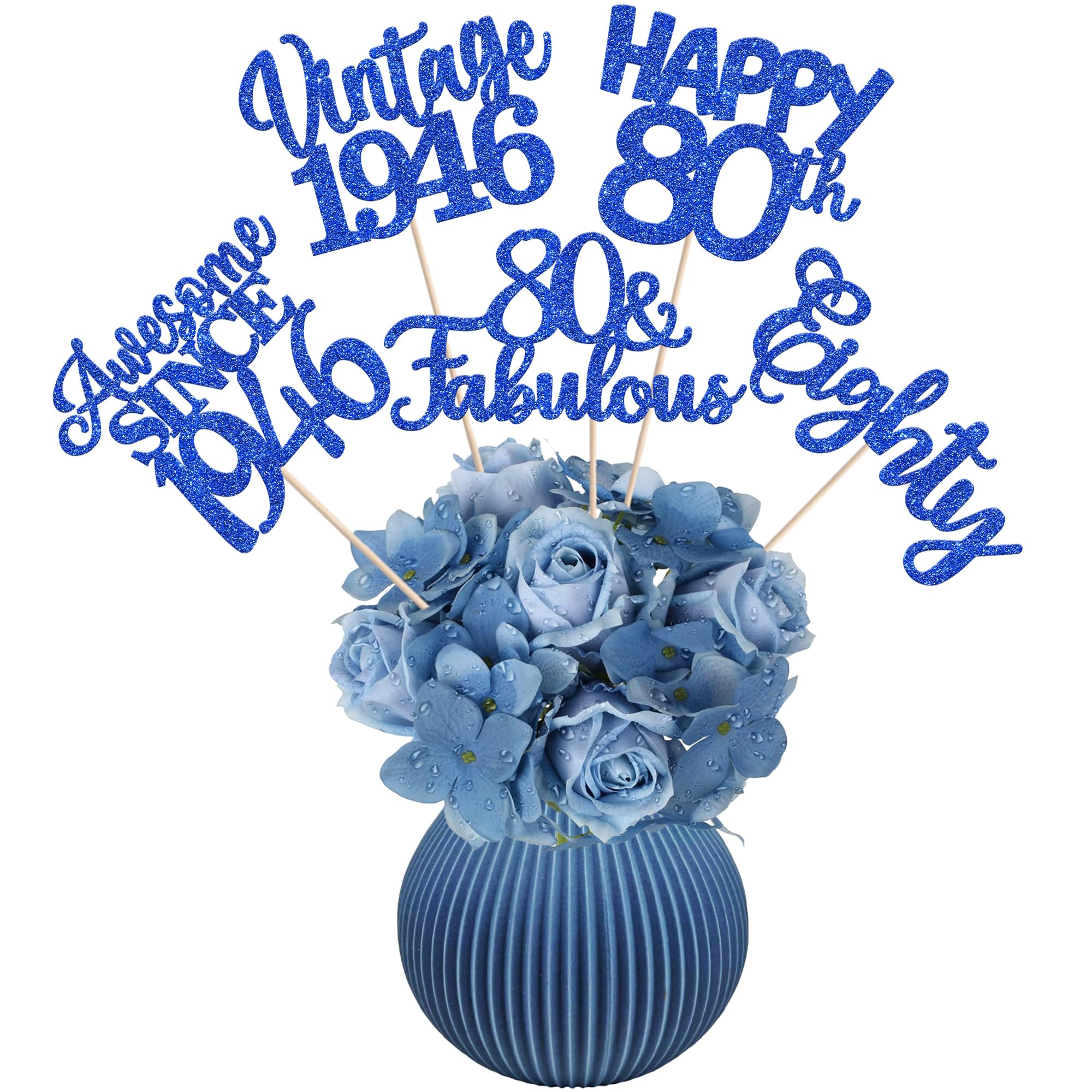 15 PCS 80th Birthday Centerpiece Sticks Eighty Happy 80 Vintage 1946 Table Flower Centerpieces Sticks Cheers to 80 Fabulous Floral Decorations for 80th Birthday Party Supplies Blue