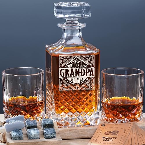 PONPUR Juego de decantador de whisky para abuelo. Regalos para abuelo, papá, regalo único de cumpleaños para abuelo de nieta, nieto, regalos de