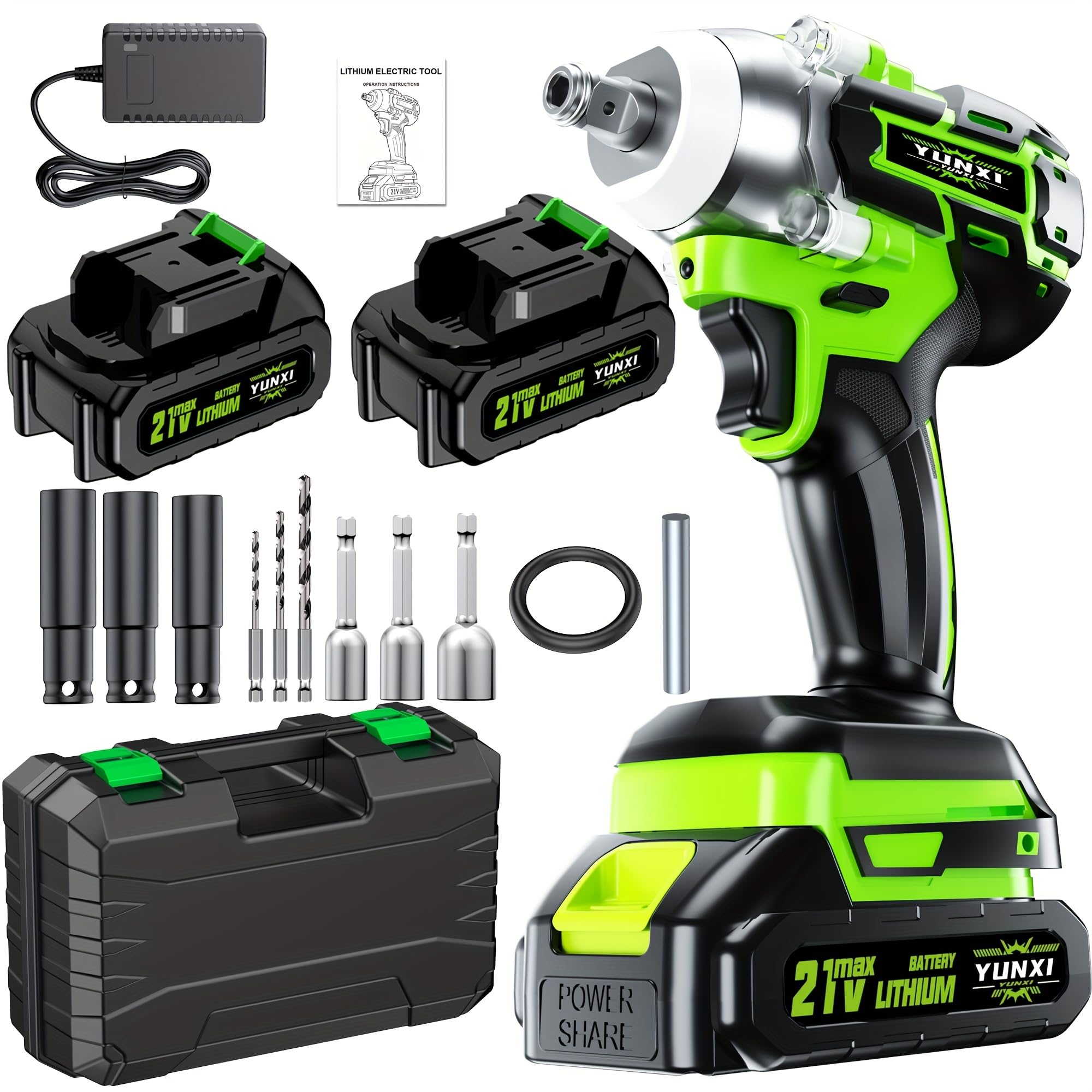 Brushless Cordless Wrench - Industrial Grade Power Tool, Optional Lithium-ion Wrench,Suitable for Home And Car Maintenance And Repair Tools (Battery * 2+plastic box)