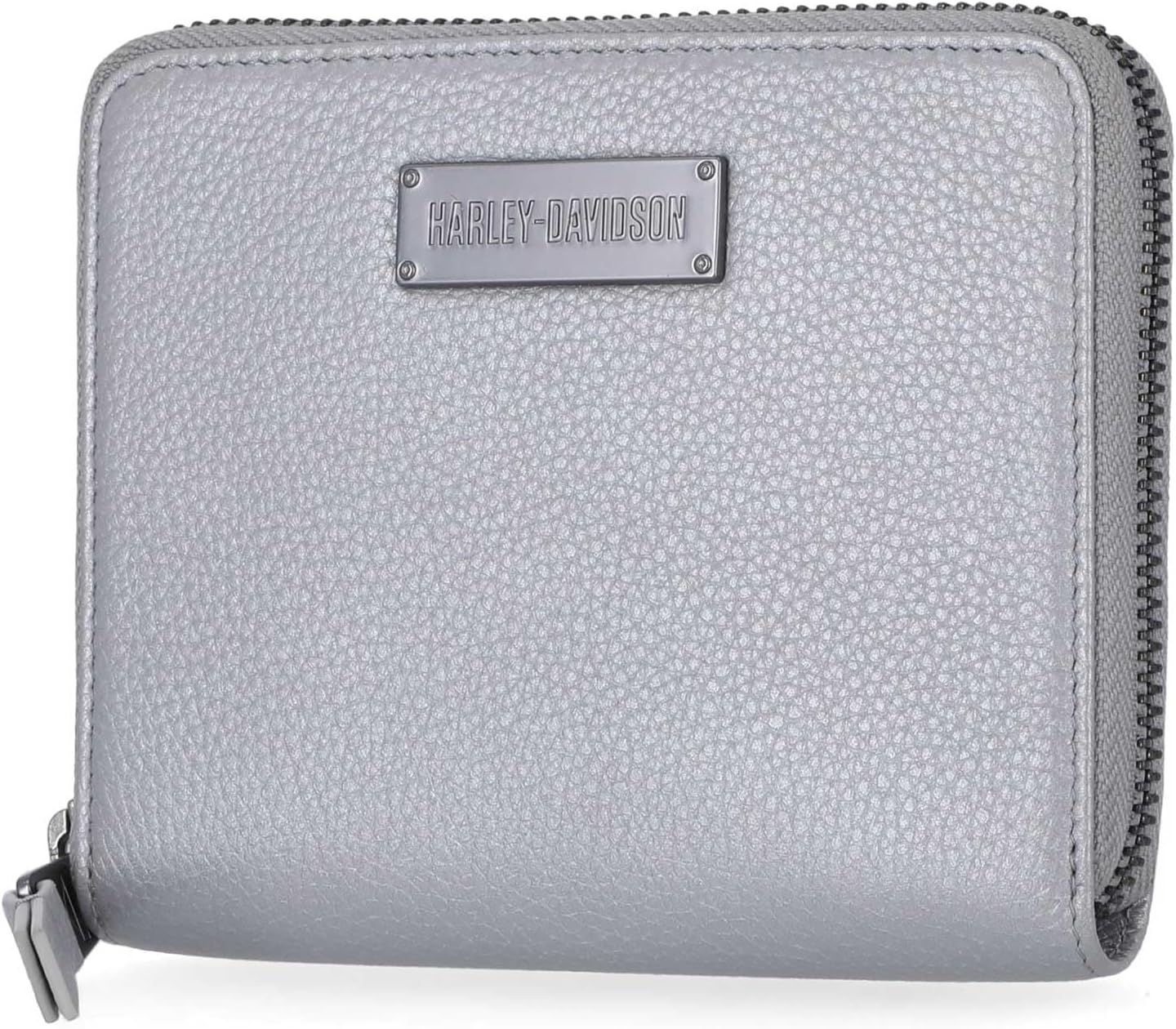 Harley-Davidson Women's Classic Leather Small Zip Around Wallet, Metallic Silver