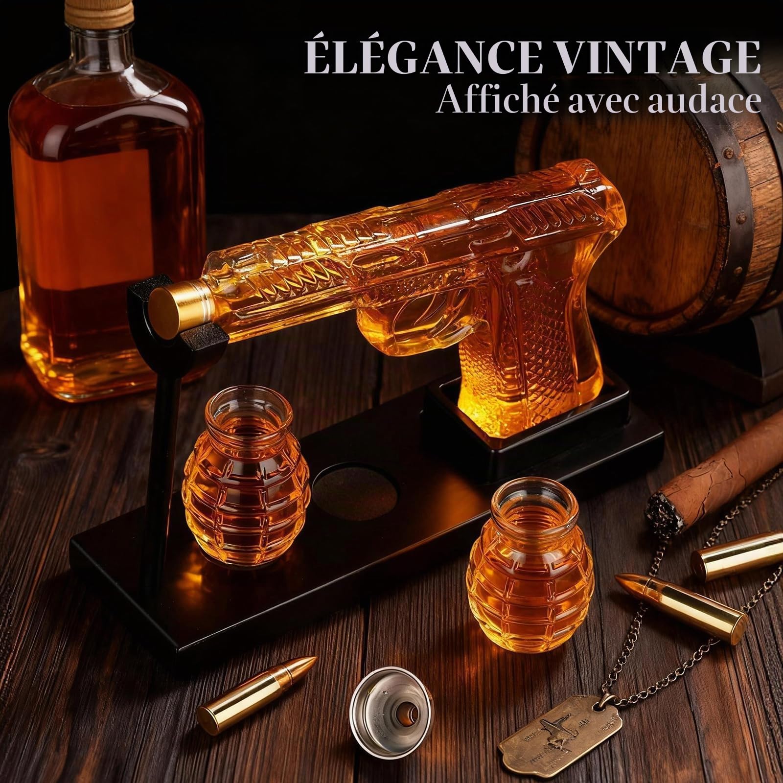 Oaksea Carafe à whisky, carafe à décanter avec 2 verres à liqueur, cadeau de whisky pour homme, fête des pères, cadeau amusant pour homme, papa, petit ami, mari, cadeau d'anniversaire