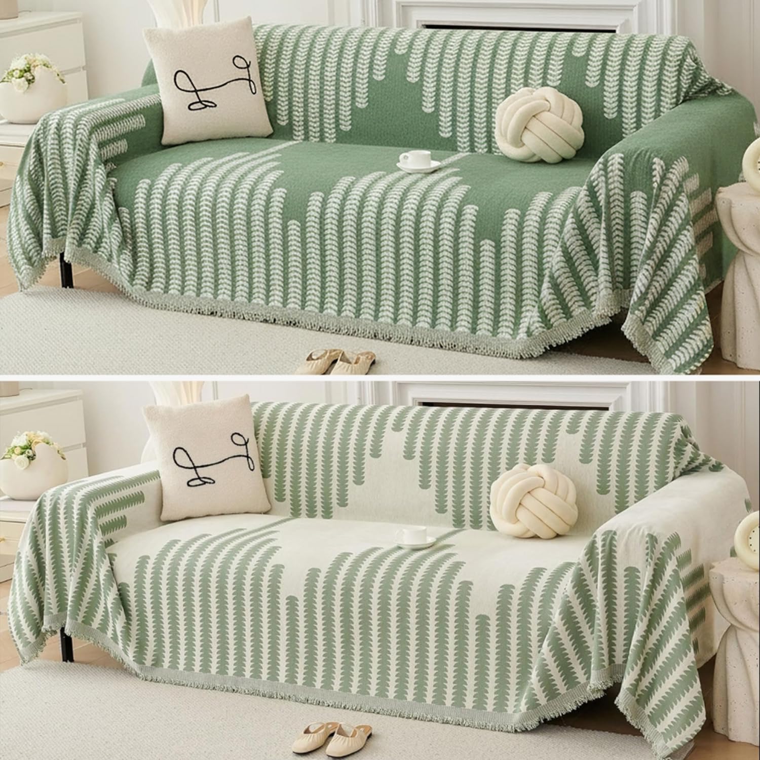 Black Chenille Sofa Cover - Reversible & Anti-Slip -23