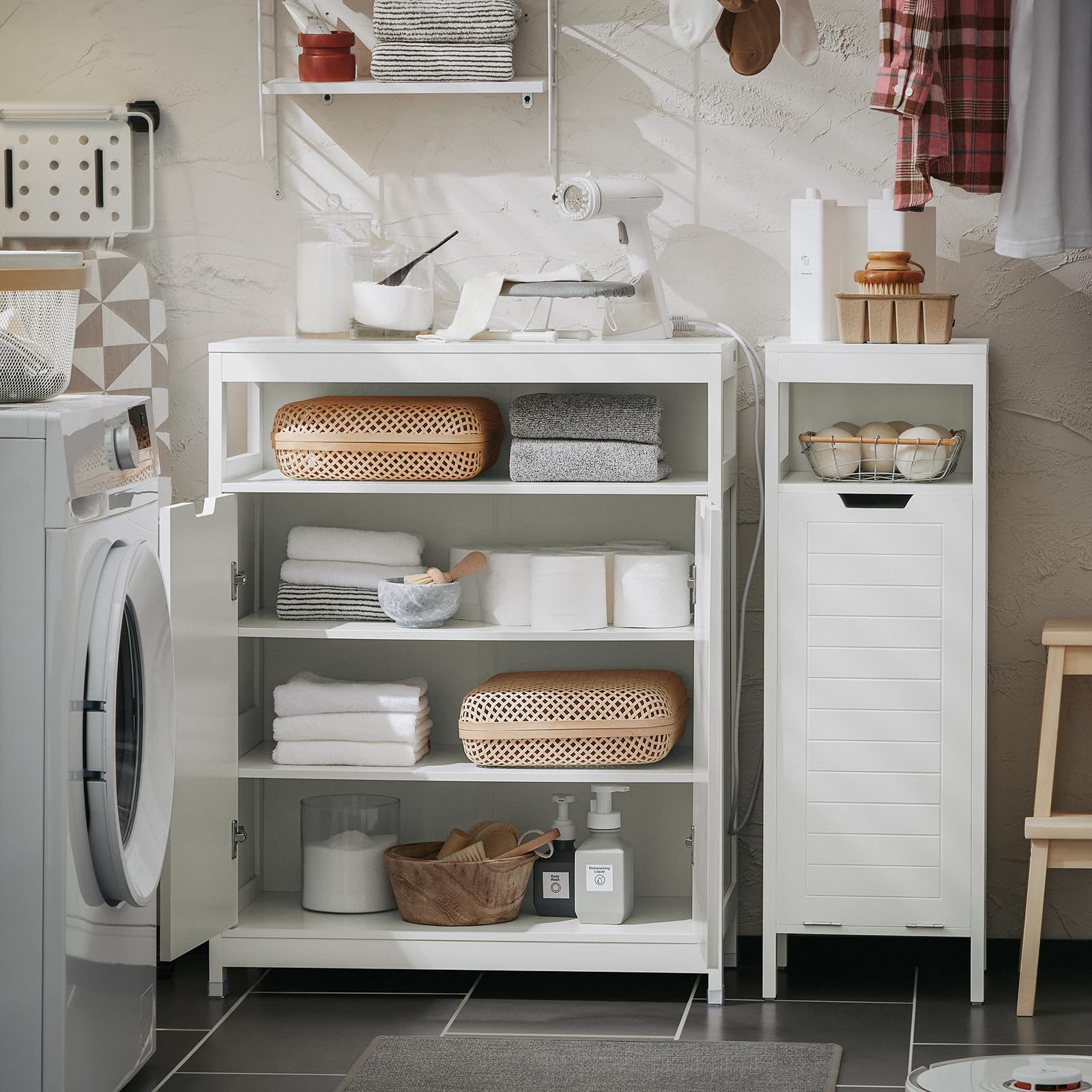 SoBuy Mobile da bagno Armadietto da terra Due ante Doppia apertura Bianco 70x35x90cm BZR121-W