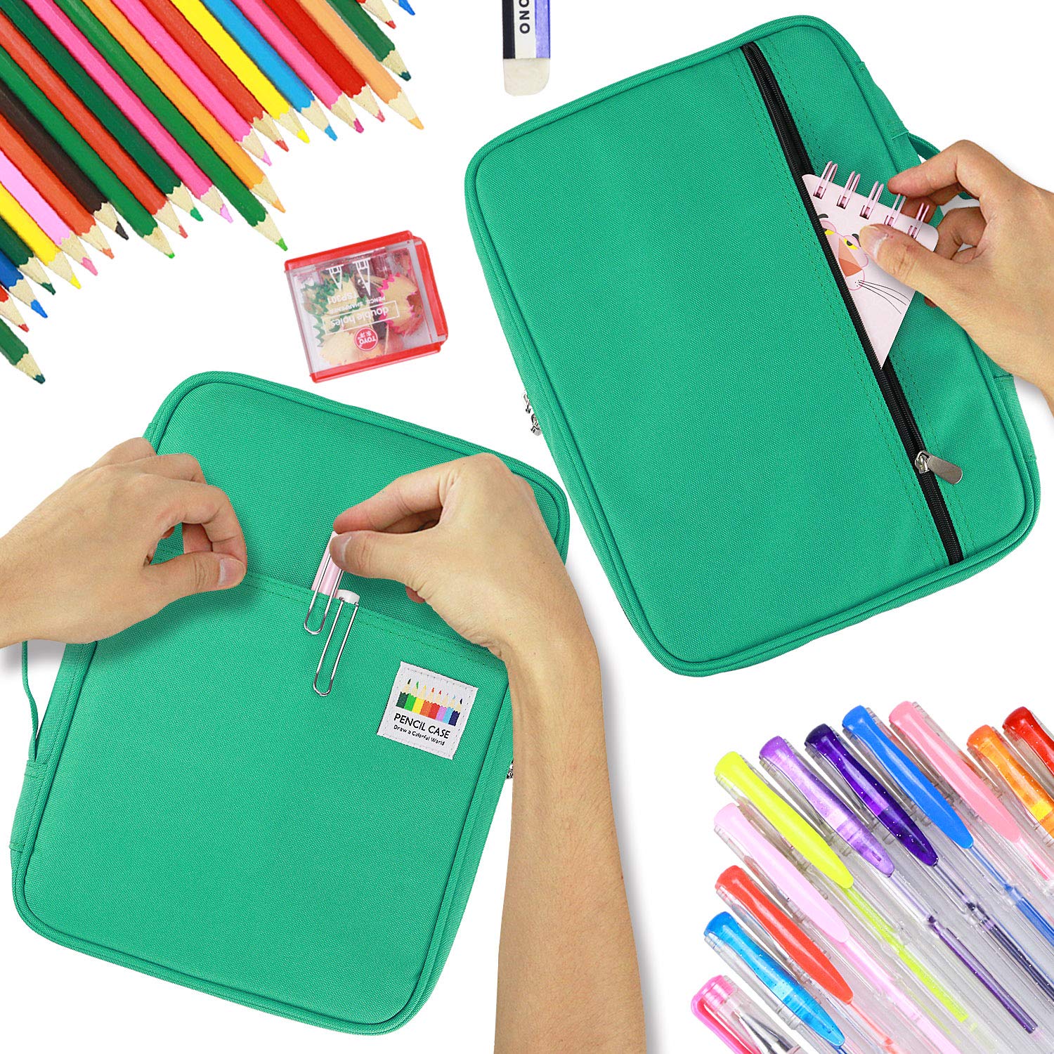 Youshares 220 Slots Colored Pencil Case, 145 Slots Gel Pens Fo Coloring Case Organizer Handy Multilayer Color Holder For Glitter Pens Refills Pencils Blue