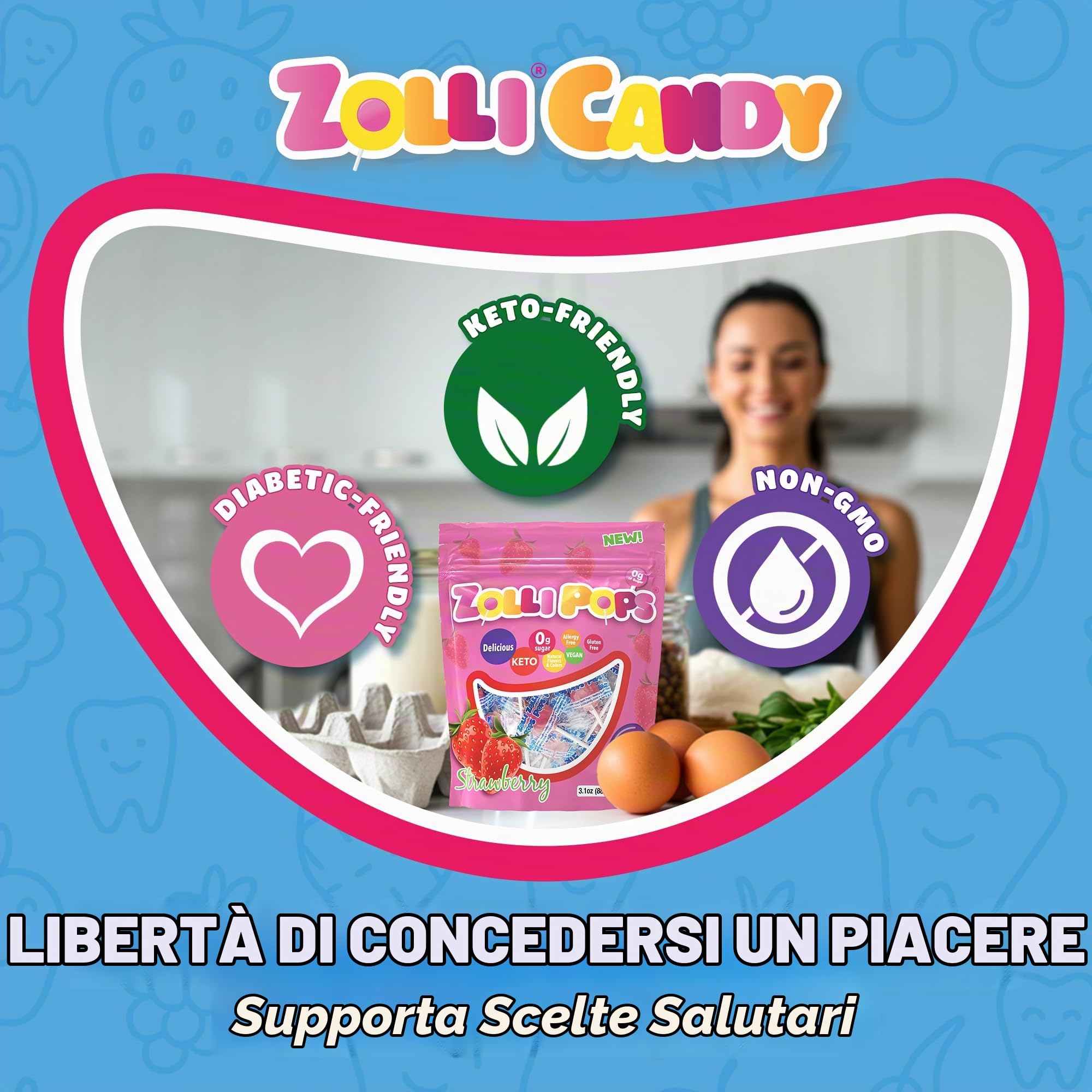Zollipops Clean Teeth Pops - Caramelle senza zucchero con xilitolo, lecca-lecca senza coloranti, adatti al keto e al diabete, approvate dal dentista per bambini (fragola, 88 g)