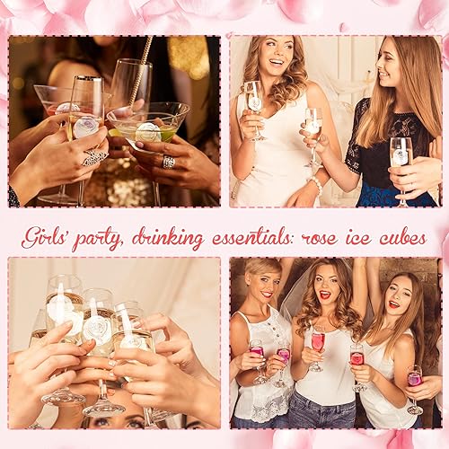 Miniatura 5 de Hsei 2 moldes de hielo de rosas 3D de 1.4 pulgadas, bandejas de silicona para cubitos de hielo, molde de silicona rosa para congelador, whisky,