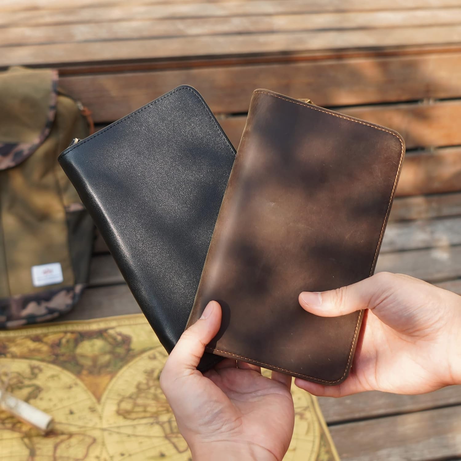 Polare Napa Leather Passport Holder Cover Case for Men RFID Blocking Travel Wallet Holds 4 Passports