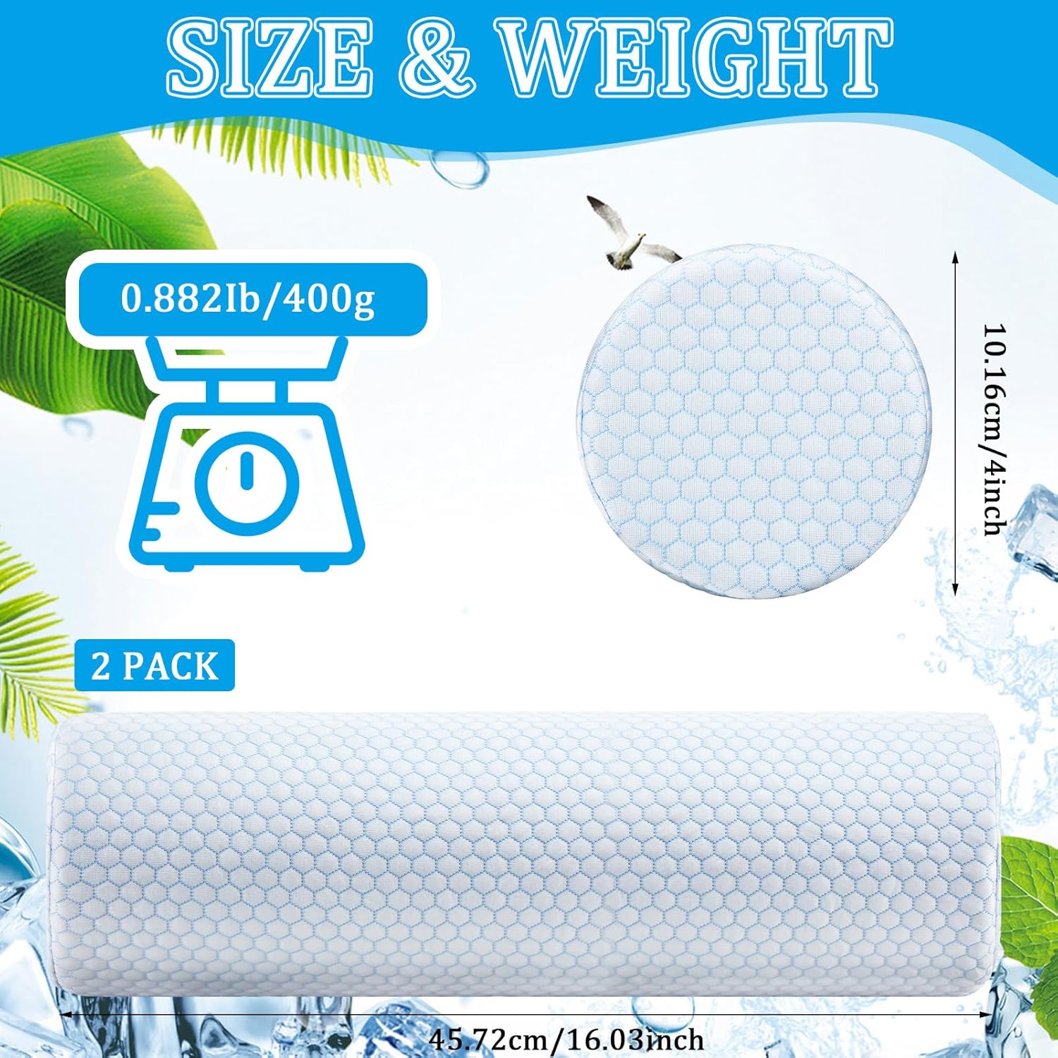 Novabright 2 Pack Cooling Neck Roll Pillow for Pain Relief Memory Foam Round Cylinder Bolster Cervical Round Support Pillow with Washable Breathable Cover for Sleeping(18 x 4 Inch) 2 18 x 4 Inch