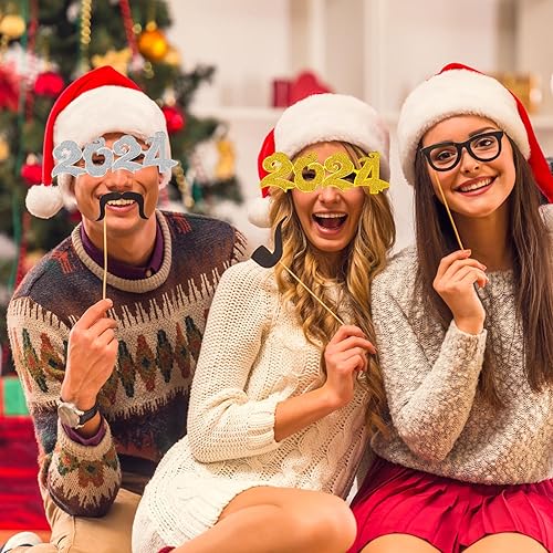 Miniatura 5 de Kanayu 3 lentes de Año Nuevo, lentes de Nochevieja 2024, lentes con números con purpurina, suministros de fiesta de Año Nuevo, divertidos lentes de