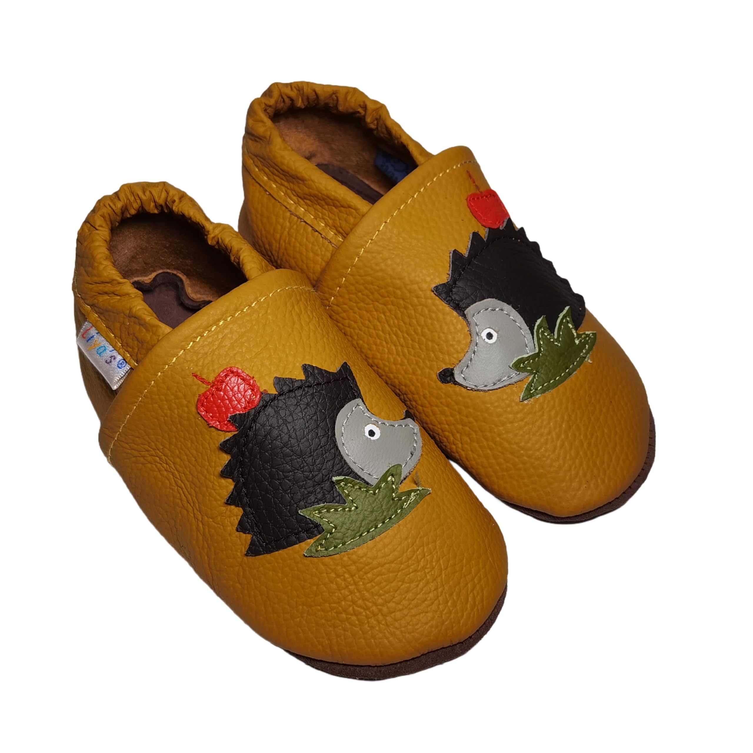 Liya's Chaussons en cuir pour bébé - Motif hérisson - Jaune jonquille