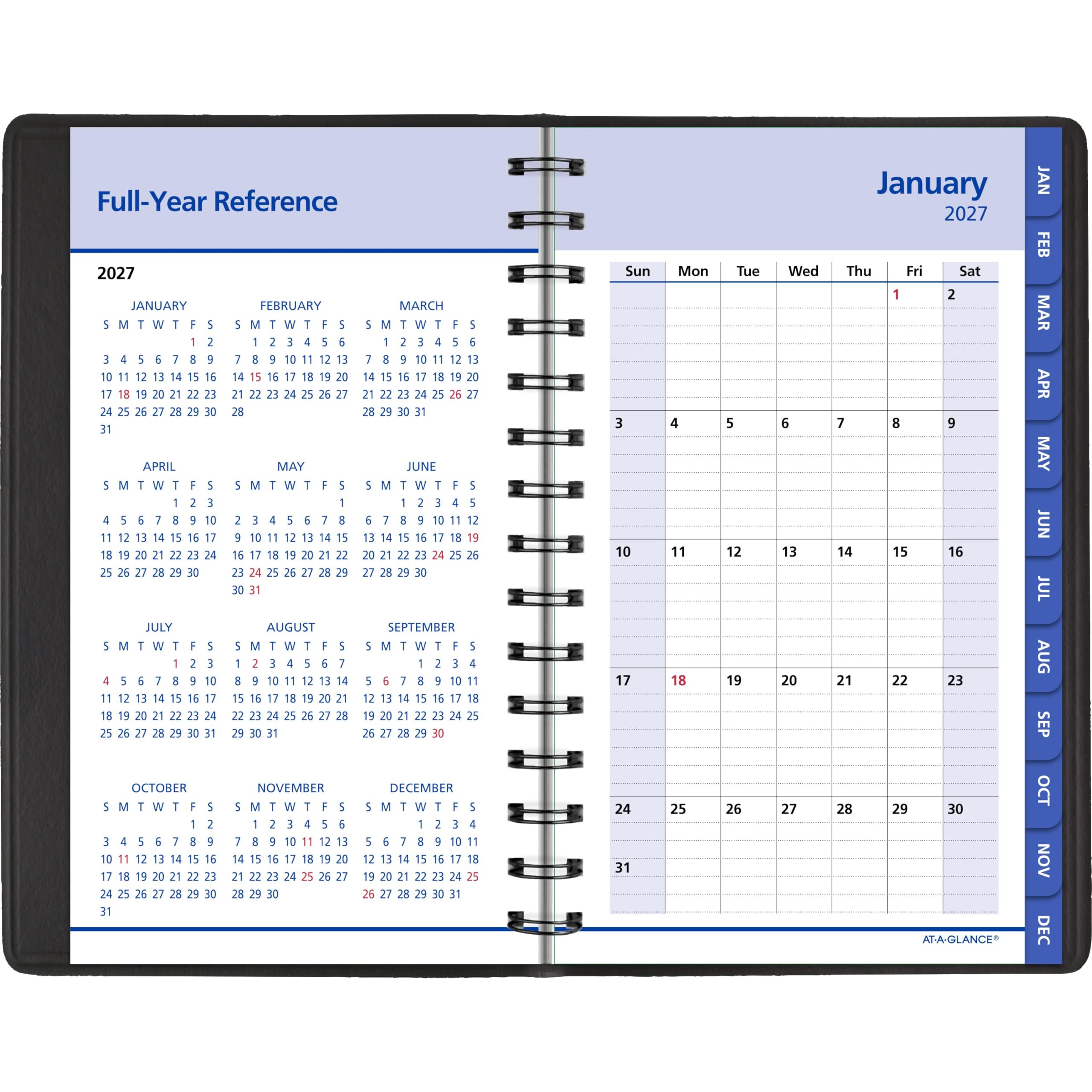 AT-A-GLANCE Terminkalender 2027, Tages- und Monatsplaner, 12,7 x 20,3 cm, QuickNotes, Schwarz (76040527)