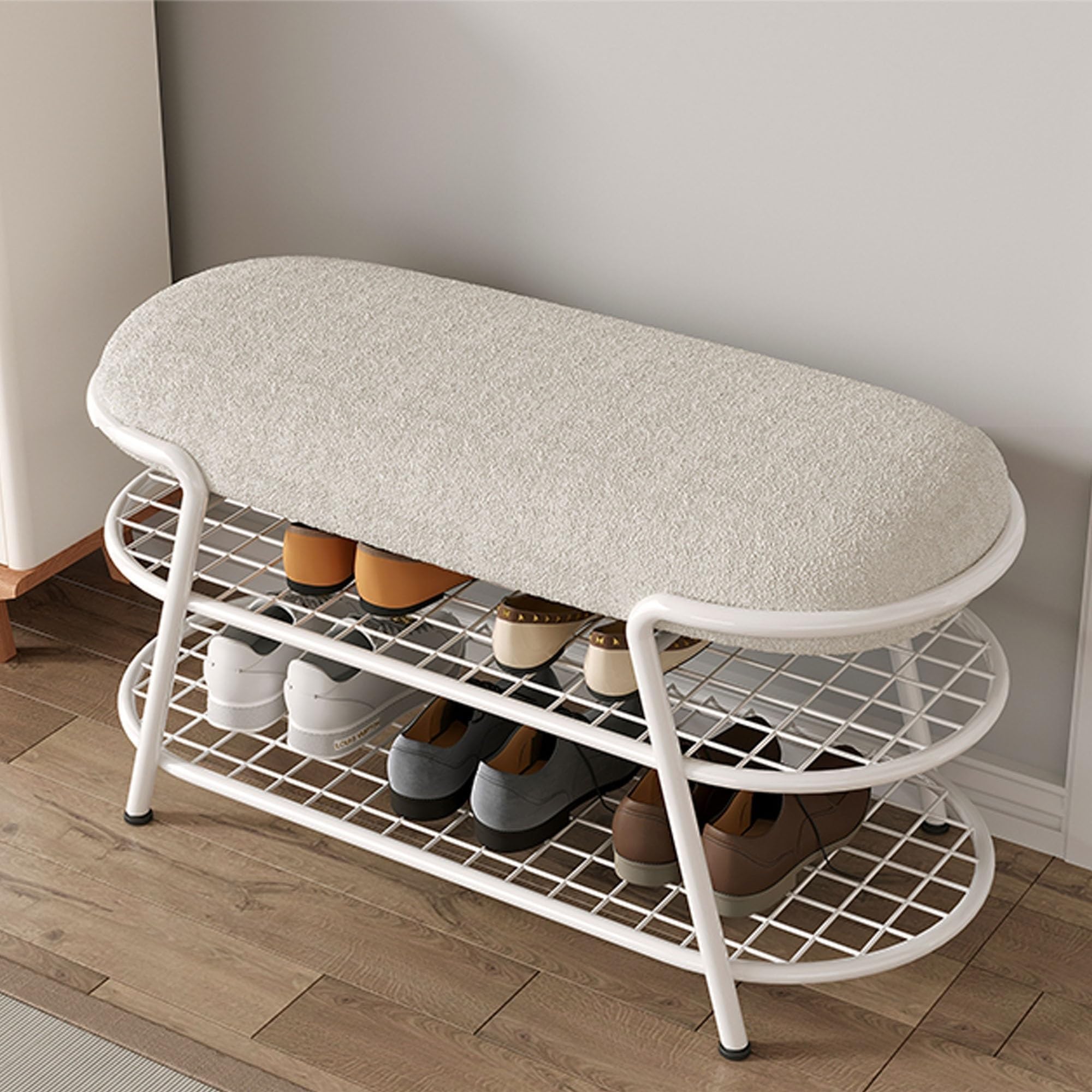 Banc de rangement à chaussures en matériaux robustes pour intérieur soigné