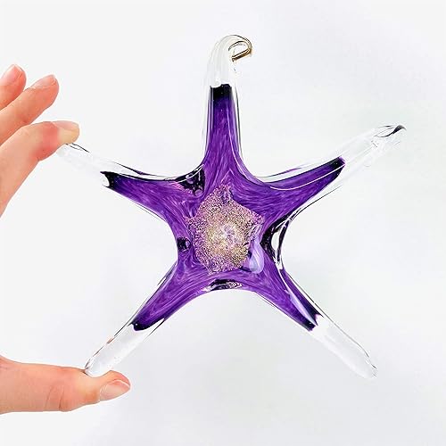 Luke Adams Glass Estrella de piedra natal pequeña de cristal de 5 pulgadas  Atrapasoles hecho a mano  Estrellas de mar colgantes para decoración del