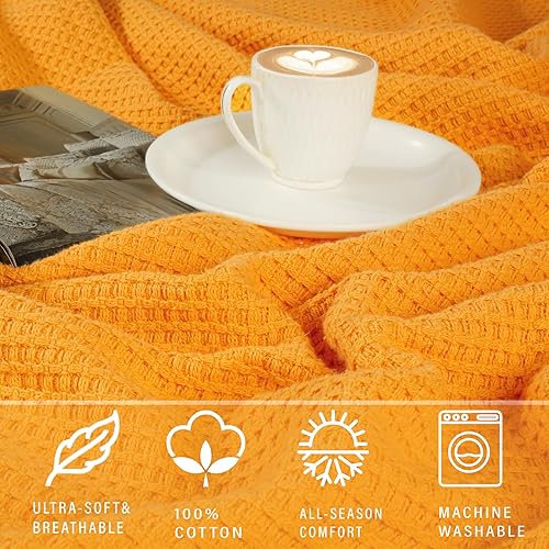 Miniatura 2 de Mantas 100% algodón con costuras, para sofá, mantas de punto gofre para todas las estaciones, acogedoras, suaves y transpirables, ligeras mantas de