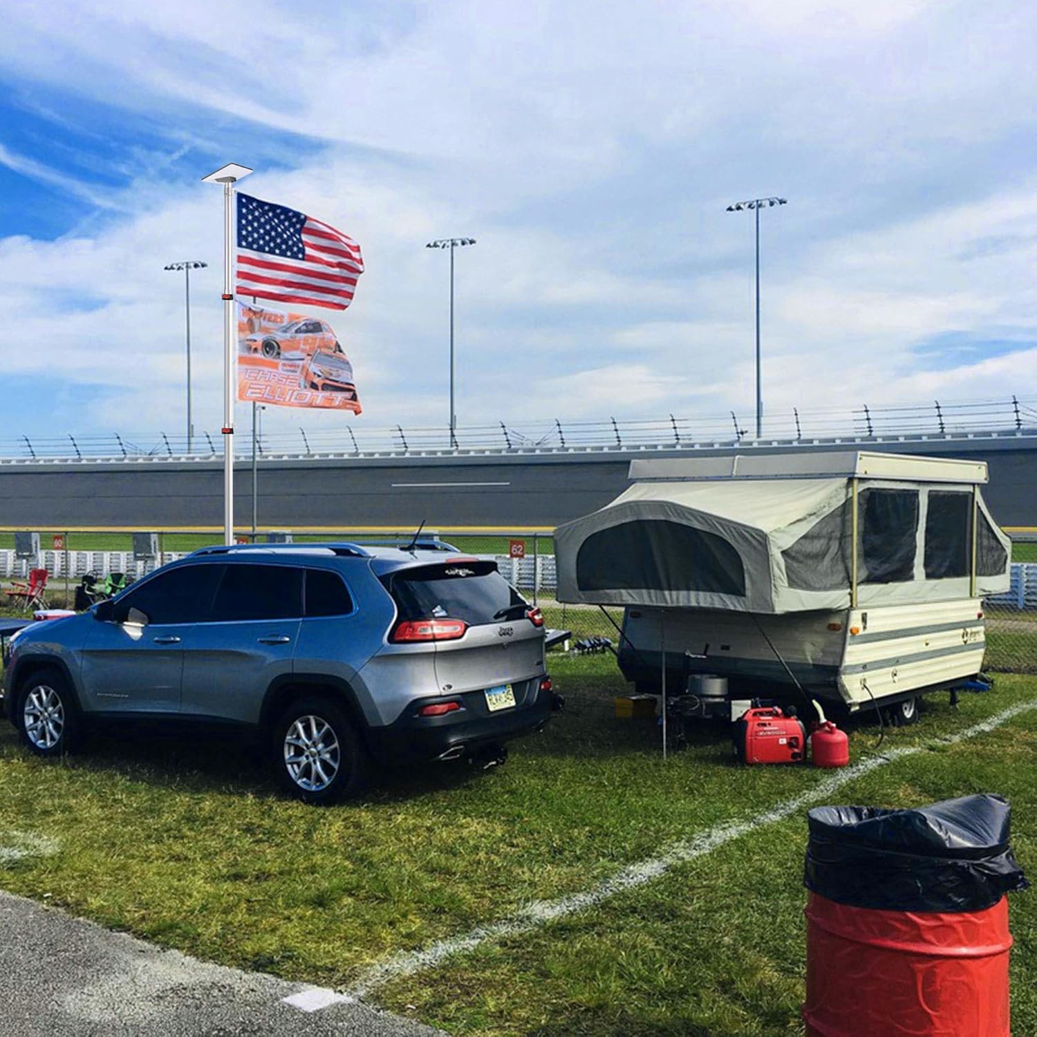 Yescom EZ GO Starlink Mini Pole Mount Kit with Pipe Adapter & Tire Base 14FT Telescopic Starlink Aluminum Flagpole for RV Outdoor Camping Silver