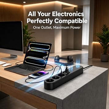 Astreon Akım Korumalı Çoklu Priz, 2 Adet USB 1 Adet Type-C Girişi, 4 Adet Priz Girişi, 2500W Termal Korumalı, 2 M Kablo Uzunluğu, Hızlı Şarj Destekli, Tüm Elektronik Cihazlar ile Uyumlu Şarj İstasyonu
