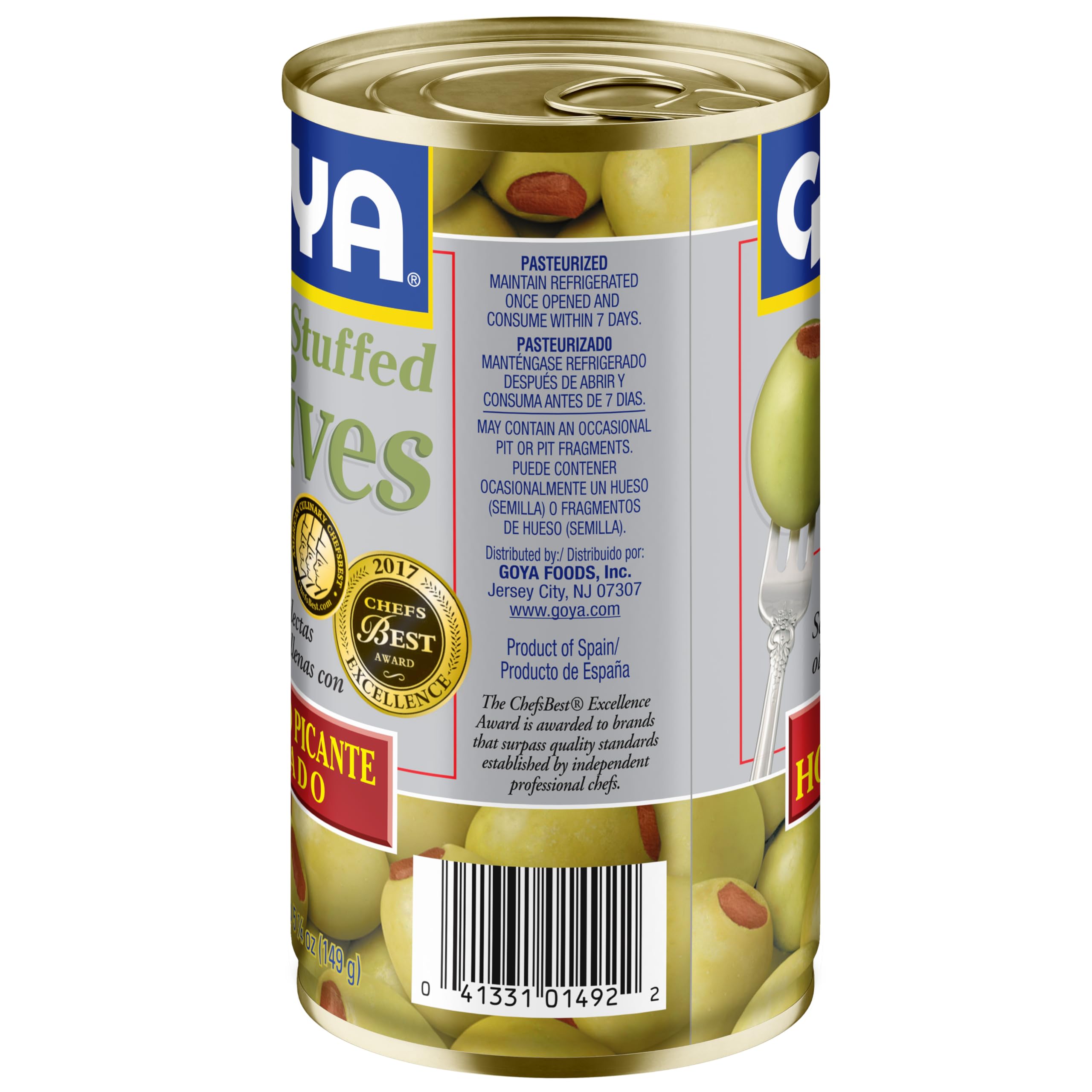 Goya Foods Manzanilla Olives Stuffed with Hot Peppers, 5.25 Ounce (Pack of 12), Golden