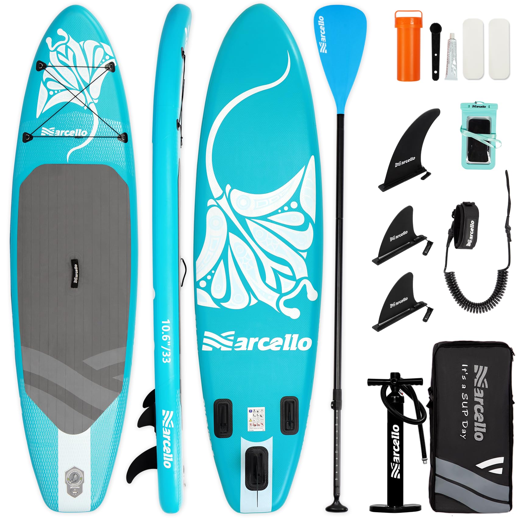 Paddle Board, Inflatable Stand Up Paddle Board, 10‘6/11' ×33"×6" Ultra-light SUP Board with Hand Pump, Leash, Repair Kit, Waterproof Phone Case and Waterproof Bag for Adults