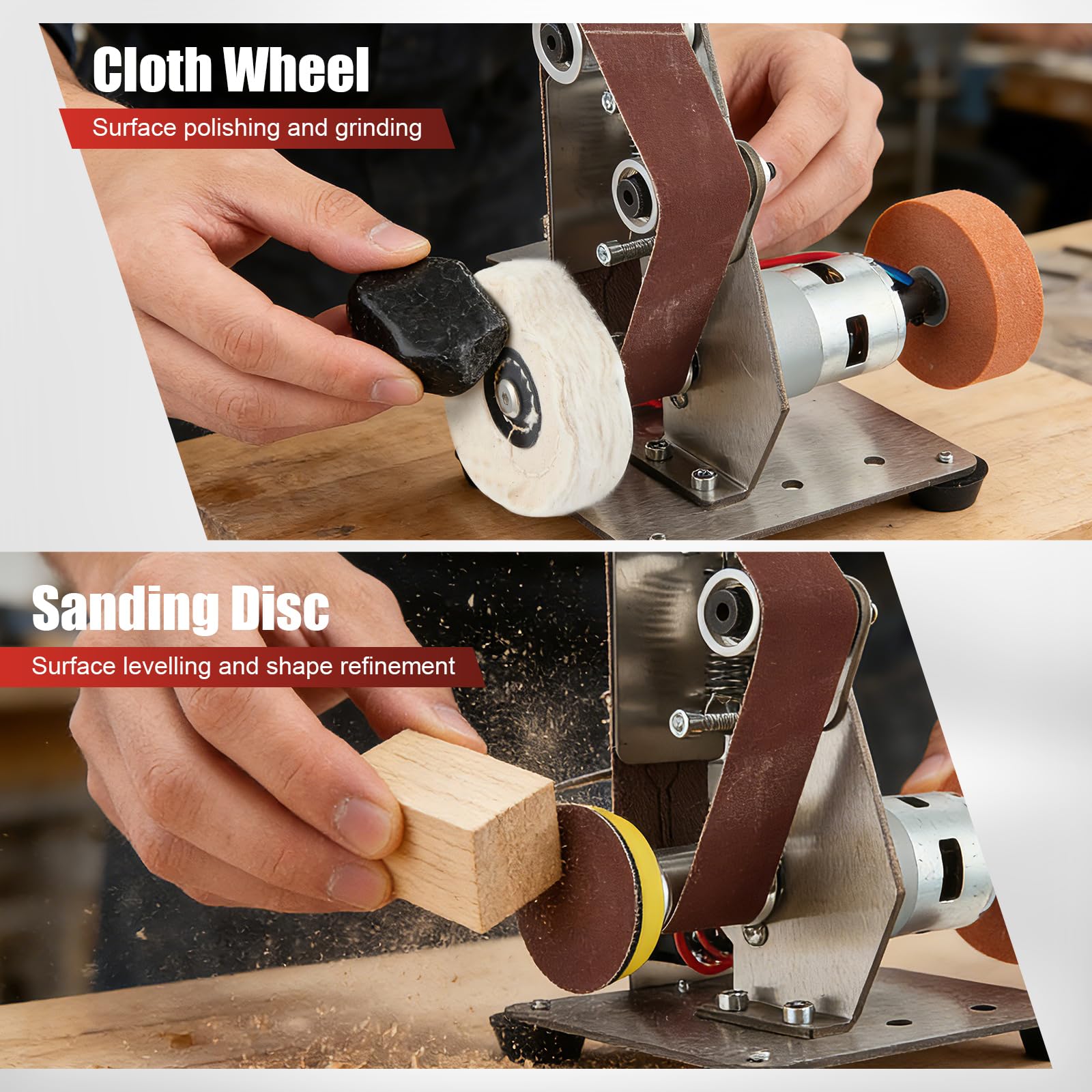 Messerschleifmaschine Bandschleifer Stationär, 4-in-1 Messerschärfer & Polierer, 9000 RPM, 7-Stufen, 304 Edelstahl, Vorwärts/Rückwärts, Vibrationsschutz, Mit Zubehör-Set