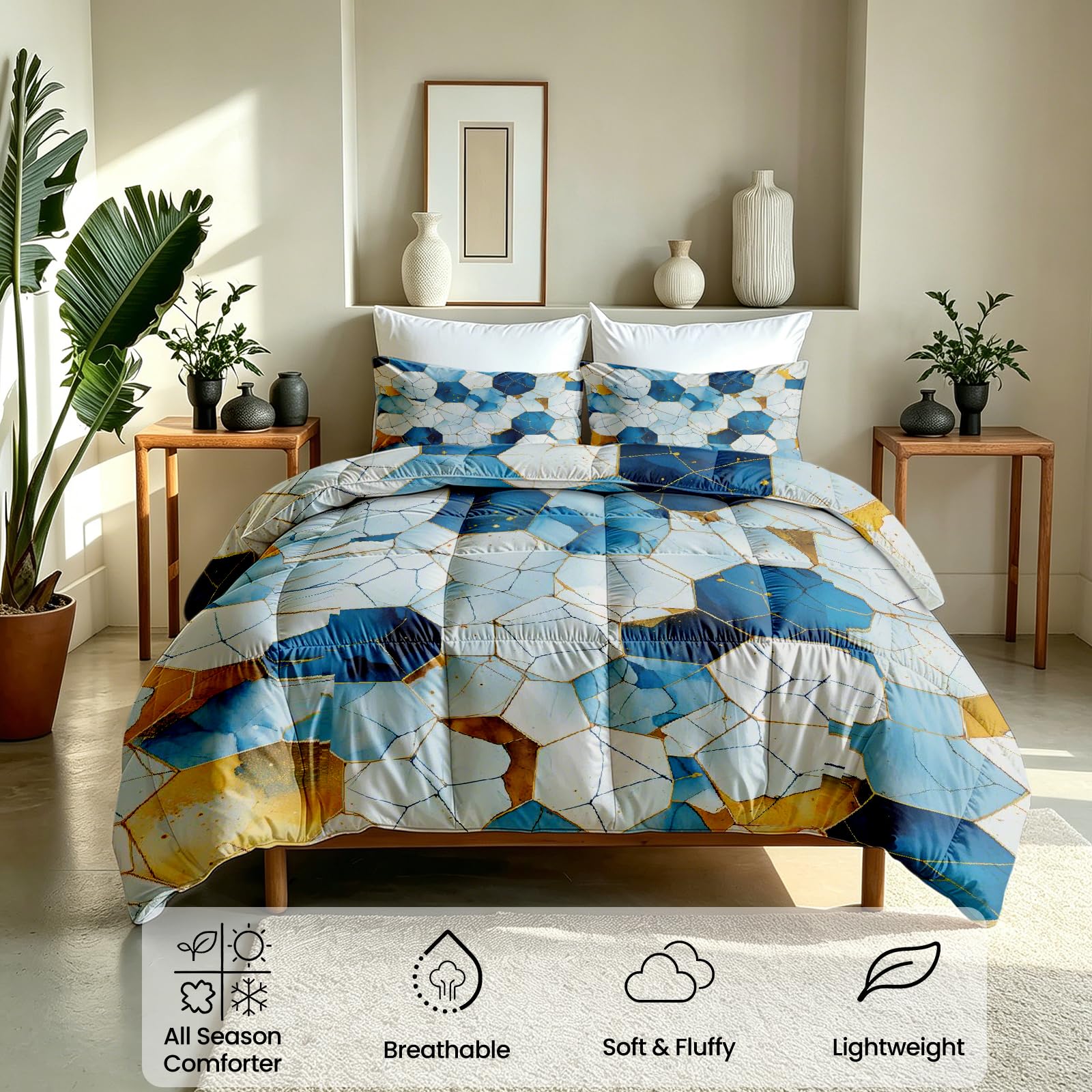 Sommerdecke 155x220 Sechseckiges Mosaik Waschbar Bettdecke Ohne Bezug