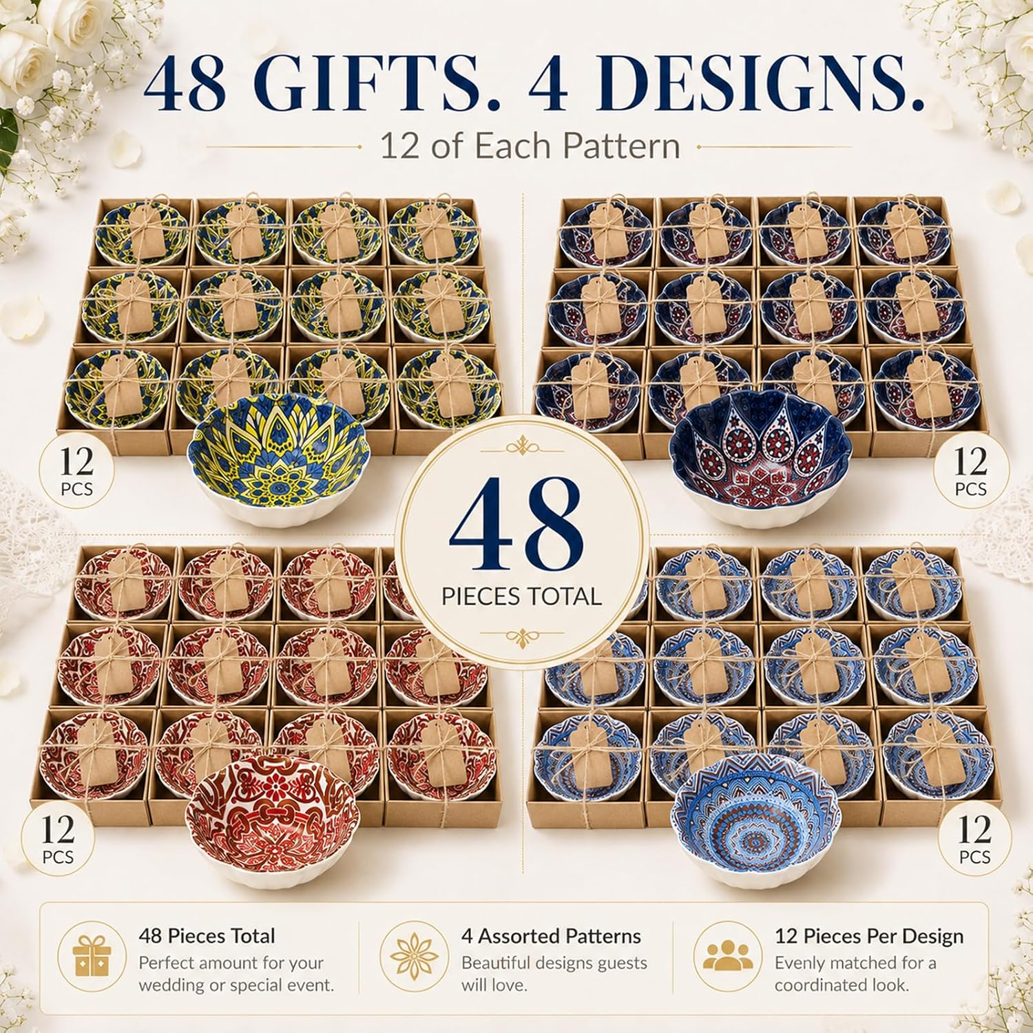 PROY Mexican Pottery 48 Pcs Ceramic Bowls 3.3 In Wedding Guest Gifts Favors