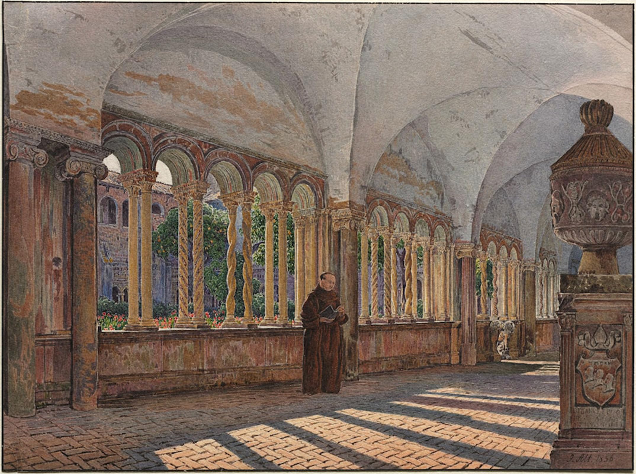 POSTERIIk Vintage Classic Picture Landscape Artwork View of the Cloister of San in Laterano,by Jakob Alt Portrait Canvas Painting for Office Home Decor 60x90cm