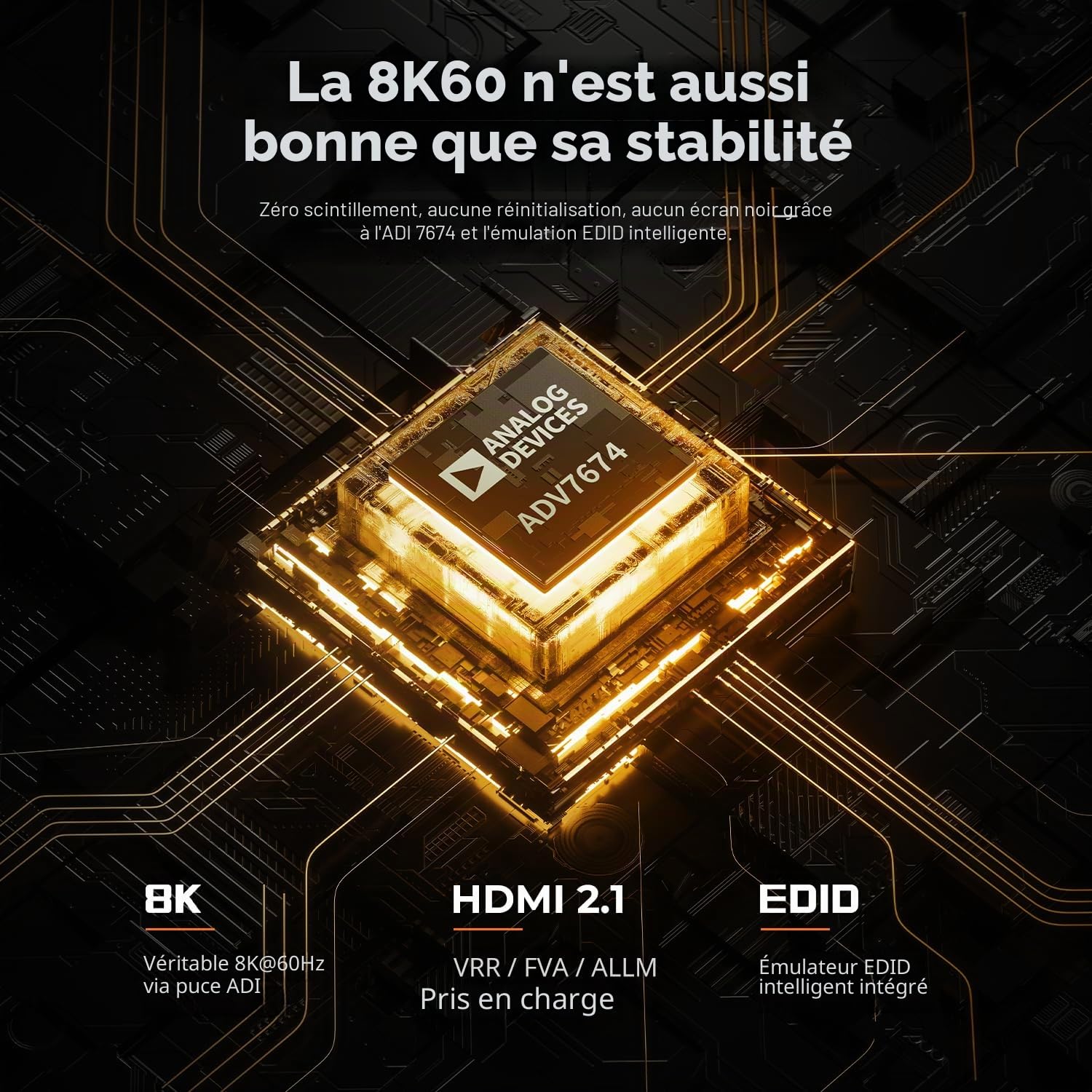 TESmart 8K@60Hz HDMI Commutateur KVM 1 moniteur 4 ordinateurs, 4K@144Hz KVM Switch 4 ports avec émulateur EDID, USB 3.0 et casque, raccourcis clavier personnalisés, réseau Gigabit et 4 câbles PC