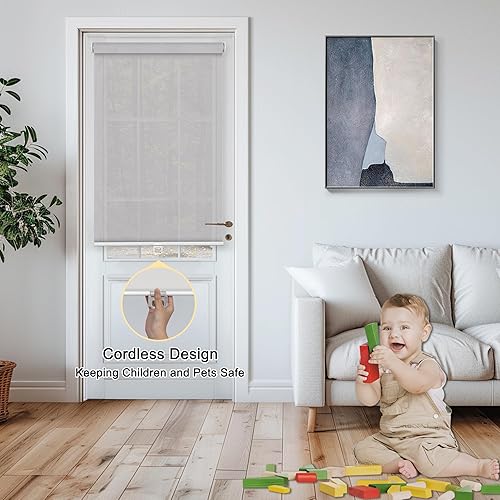 Miniatura 6 de Persianas filtrantes de luz para ventanas, sin cordón, con un 5% de apertura, cortinas enrollables de tela solar, traslúcidas y reducen el