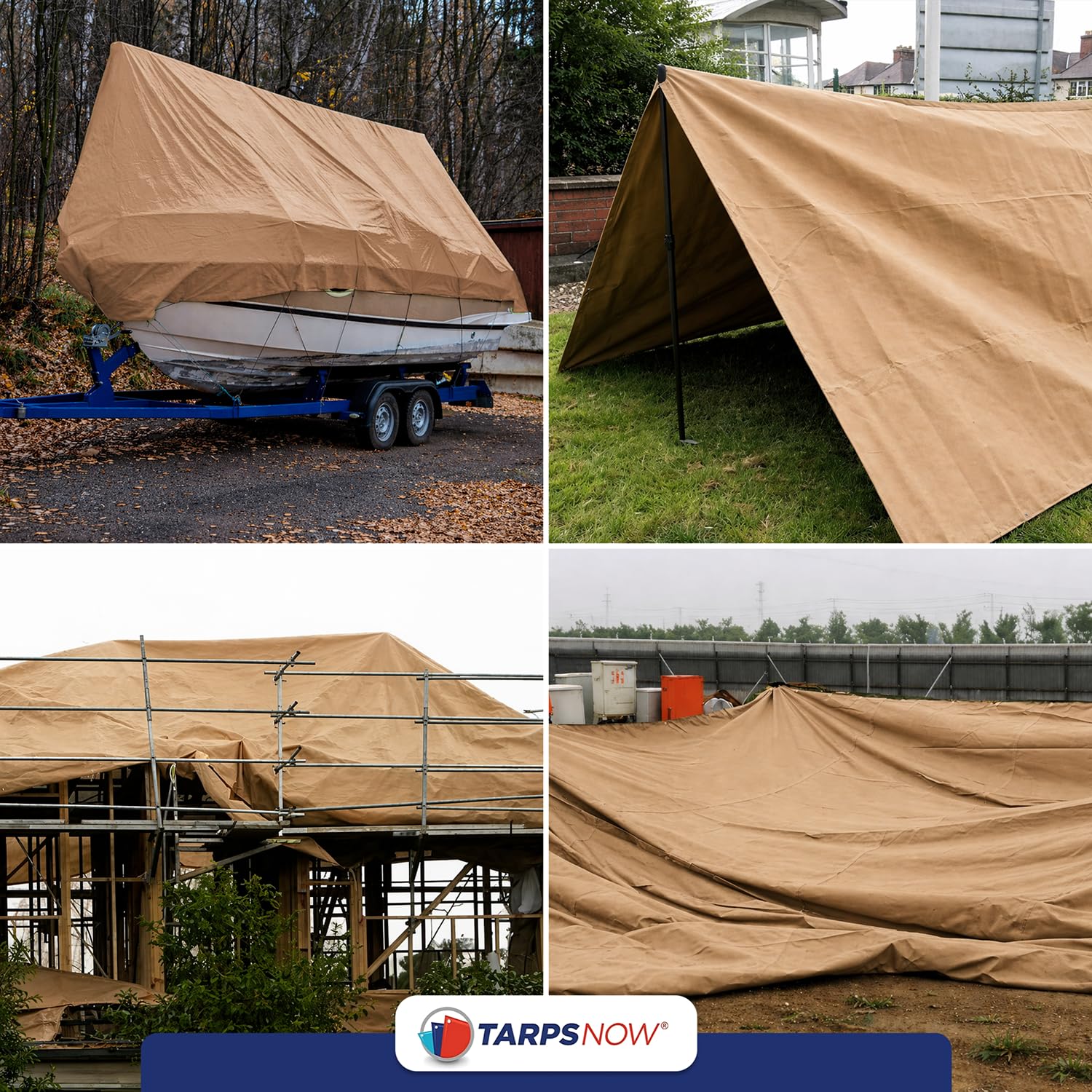 Tarps Now 12x12 Feet Waterproof Canvas Tarp|20 MIL Commercial Grade, Heavy Duty, Tear-Resistant, Rustproof Brass Grommets, Reinforced Edges| Ideal for Construction, Trucking, Manufacturing –Tan Color