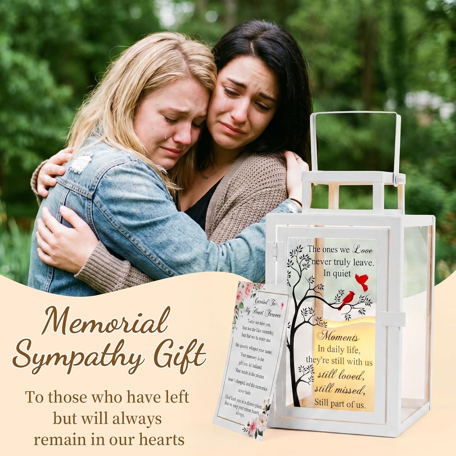 EdelseeLake Memorial Lantern Sympathy Gifts for Loss of Loved One/Mom/Dad, Bereavement Memorial Gifts with Rememberance Card, Condolences Gift with Handle, LED Candle & Remote