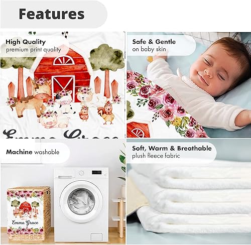 Miniatura 5 de Manta de bebé de granja personalizada, manta de bebé de animales de granja, manta de bebé floral, mantas florales para bebé, manta de bebé con